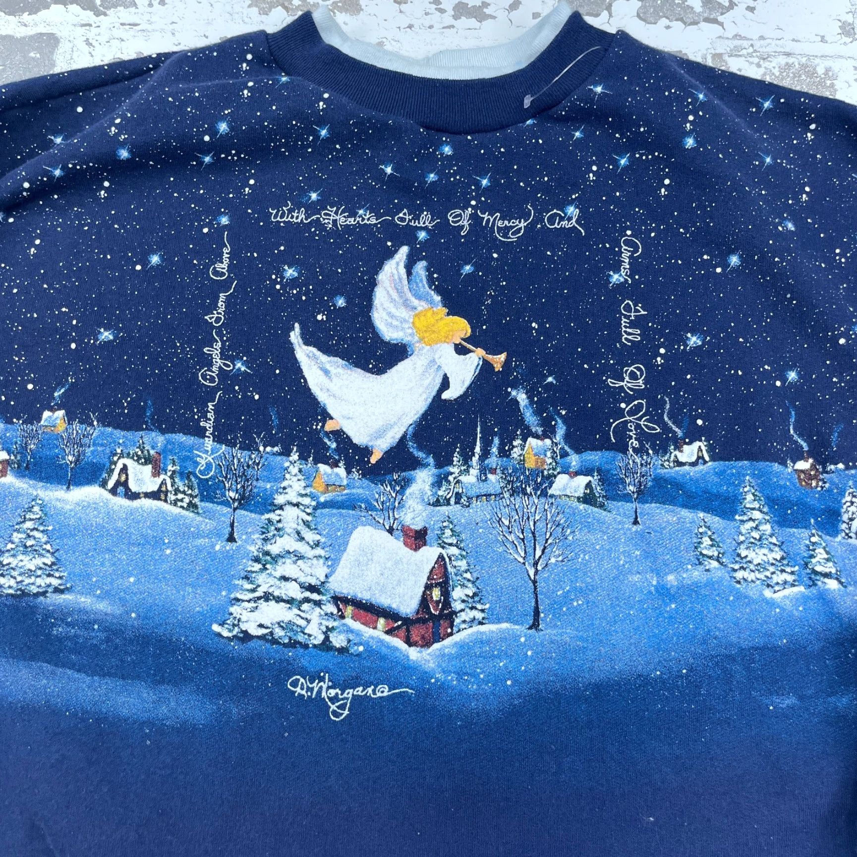 Vintage VINTAGE Christmas Sweater Women Large Crew Neck Sweatshirt AOP Angel Snow Scene Size L / US 10 / IT 46 - 5 Thumbnail
