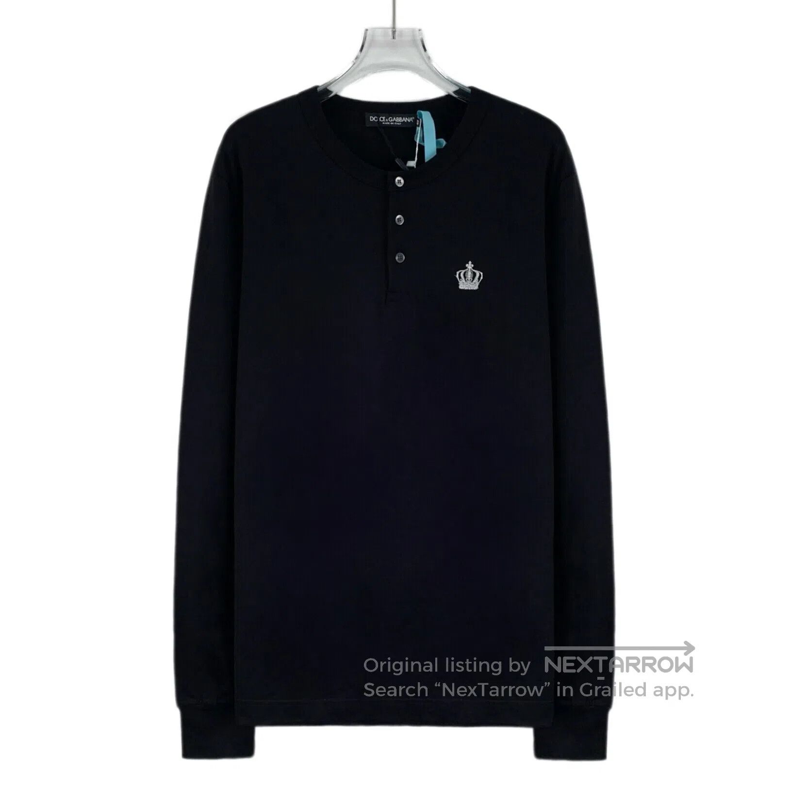 Dolce & Gabbana Dolce Gabbana Black Crown Embroidered Cotton Round Neck Si Size US M / EU 48-50 / 2 - 1 Thumbnail
