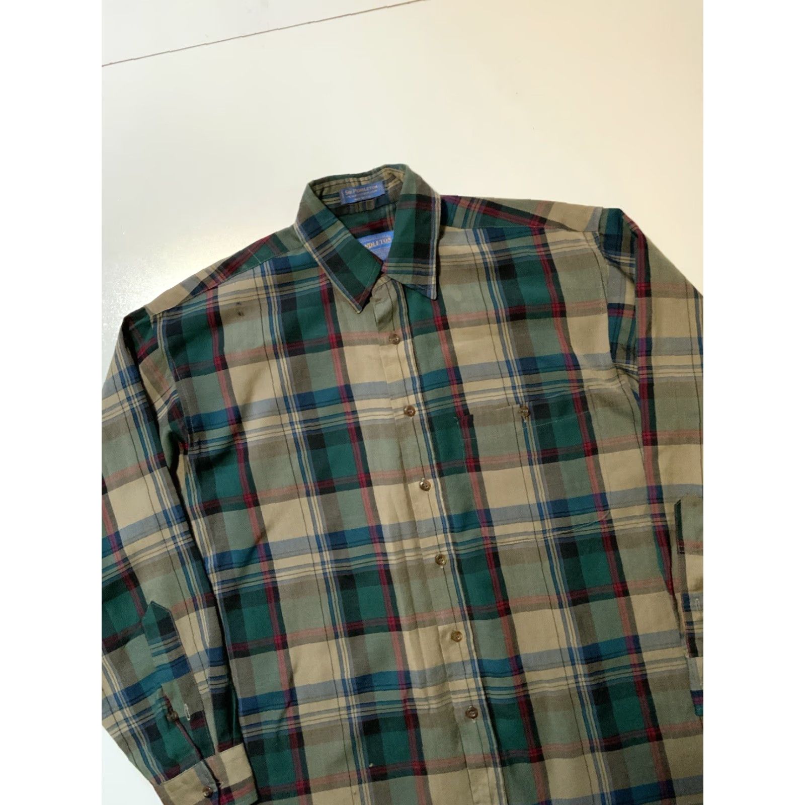 Pendleton Sir Pendleton Worsted Pure Virgin Wool Check Plaid L/S Button Front Shirt Sz. M Mens Wool Shirt Multicolor Plaid 50 Inch Chest 29 Inch Length Size US M / EU 48-50 / 2 - 3 Thumbnail
