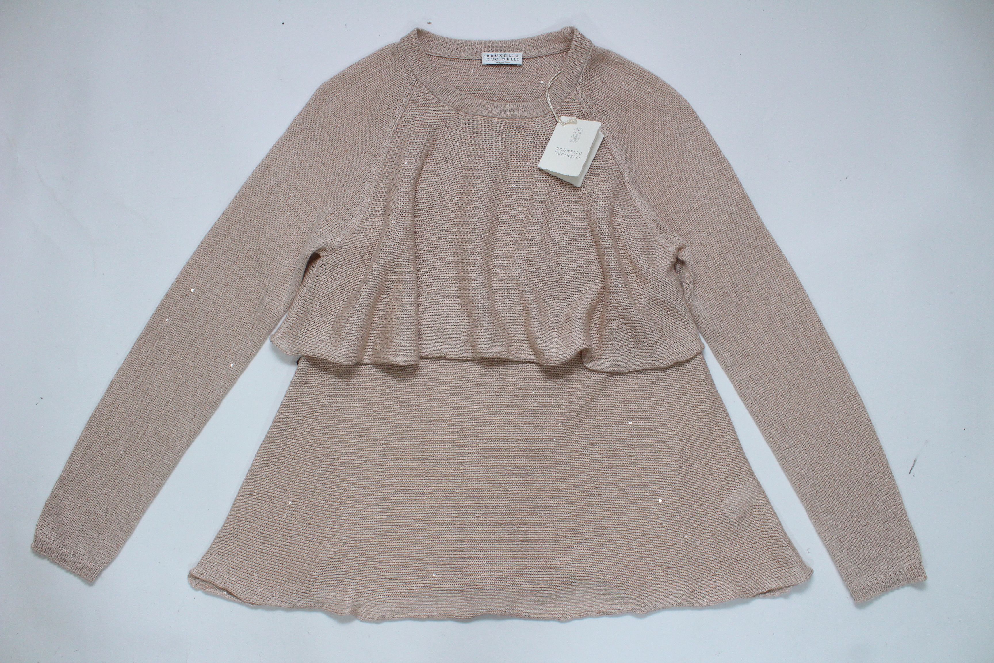 Brunello Cucinelli Brunello Cucinelli Beige Sequinned Knit Layered Sweater Sz S Size S / US 4 / IT 40 - 8 Thumbnail