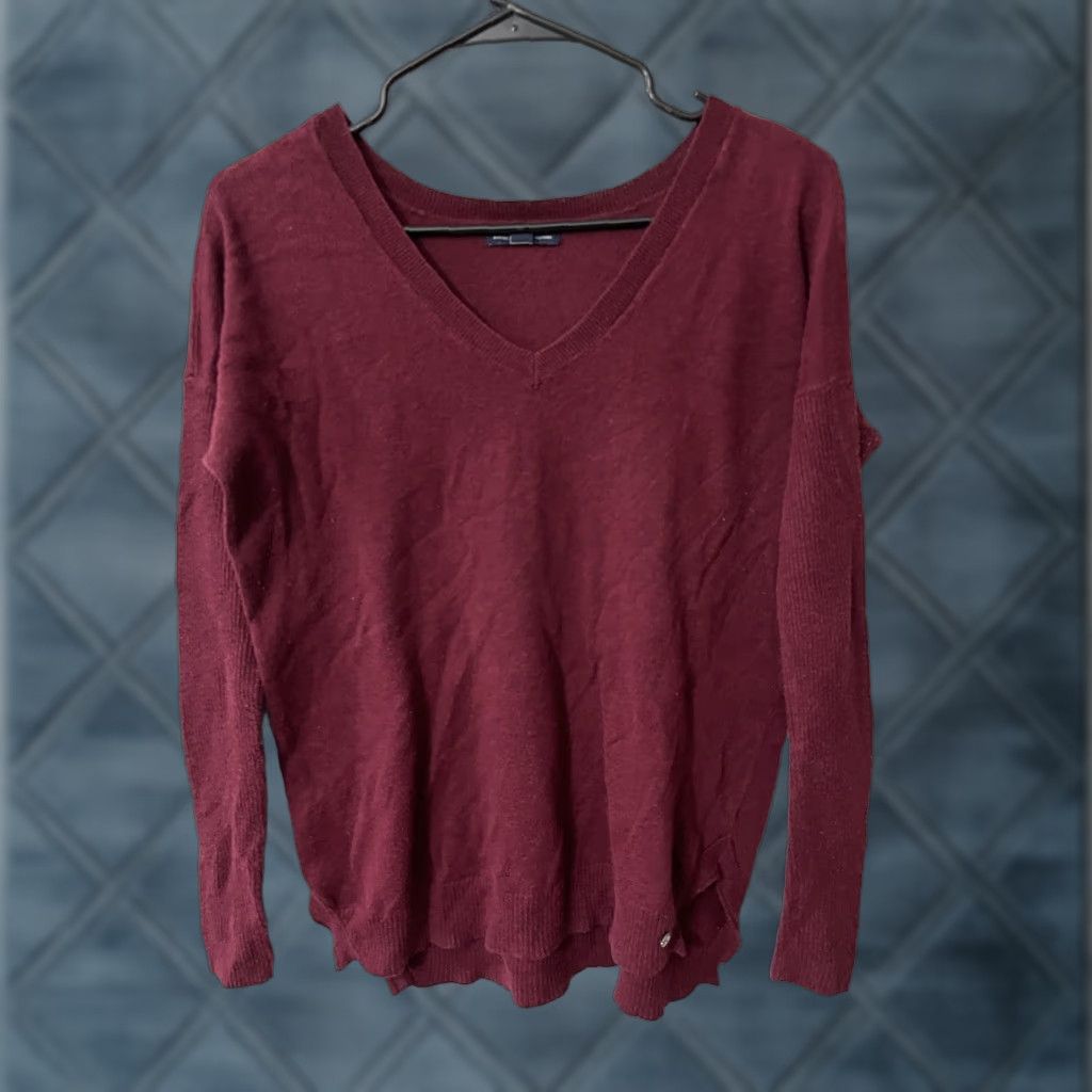 American Eagle Outfitters VINTAGE AMERICAN EAGLE Sweater Women XS Burgundy Pullover Knit V Neck Red Size XS / US 0-2 / IT 36-38 - 1 Thumbnail
