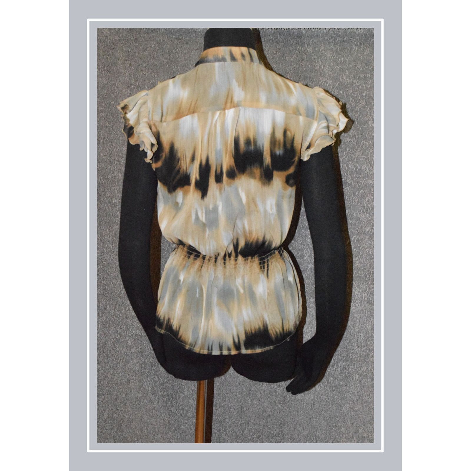 Vintage Speak 2 Me Black & Tan Ruffle Flutter Cap Sleeve Blouse SZ M Size M / US 6-8 / IT 42-44 - 4 Thumbnail