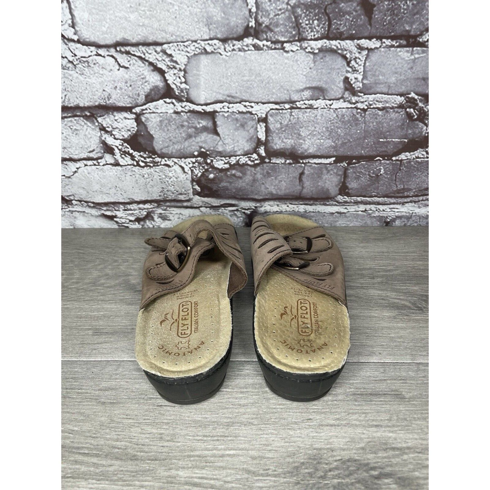 Other Fly Flot Taupe Nubuck Leather Strap Slides Wedge Sandals Wom Size US 6.5 / IT 36.5 - 20 Thumbnail
