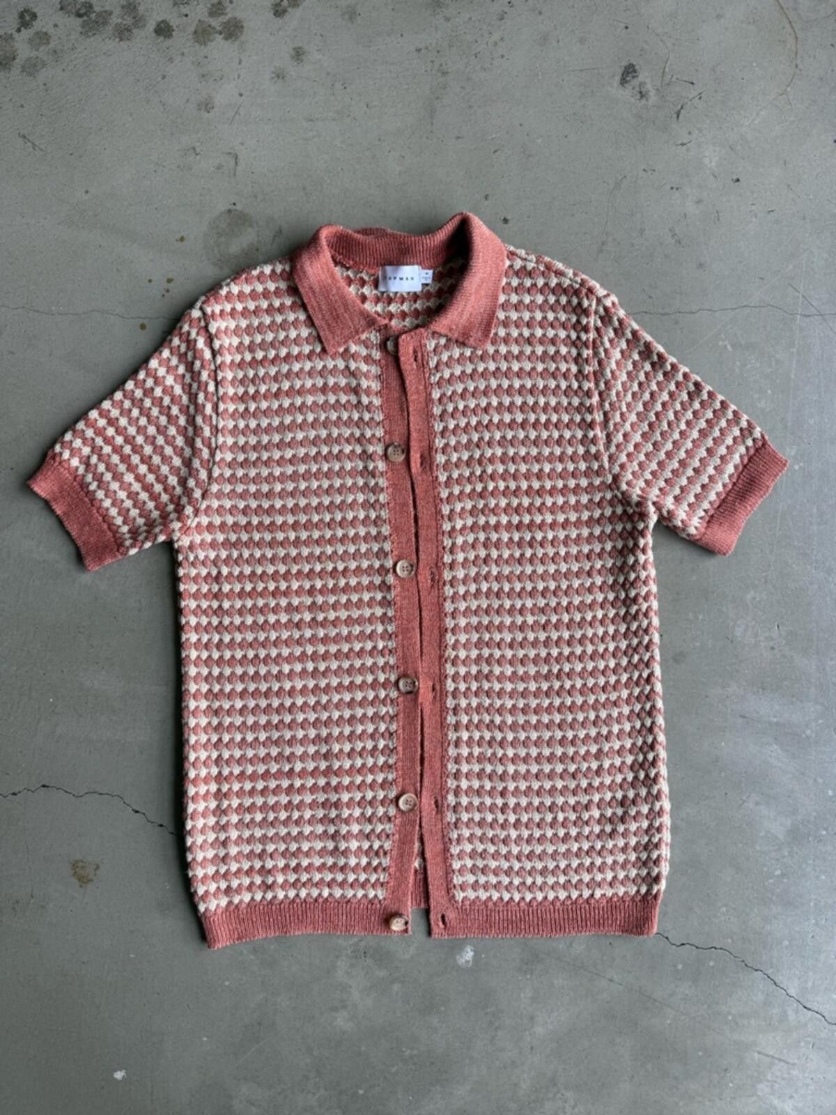 Topman Topman / Crochet Knit Button Up Polo Textured / Rust Size US M / EU 48-50 / 2 - 4 Thumbnail