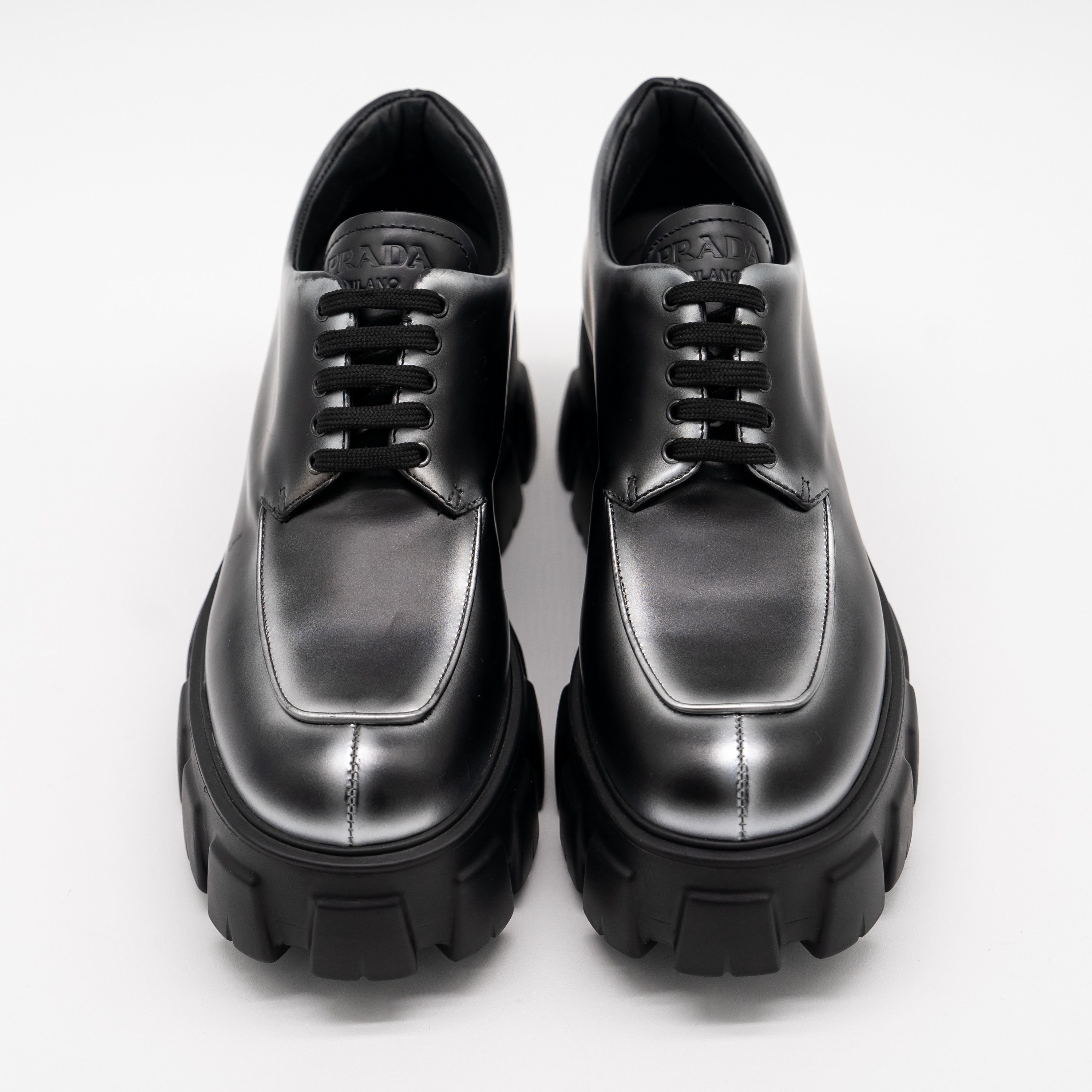 Prada Prada Monolith Brushed Leather Lace-up Shoes Black Silver Size US 9.5 / IT 39.5 - 3 Thumbnail