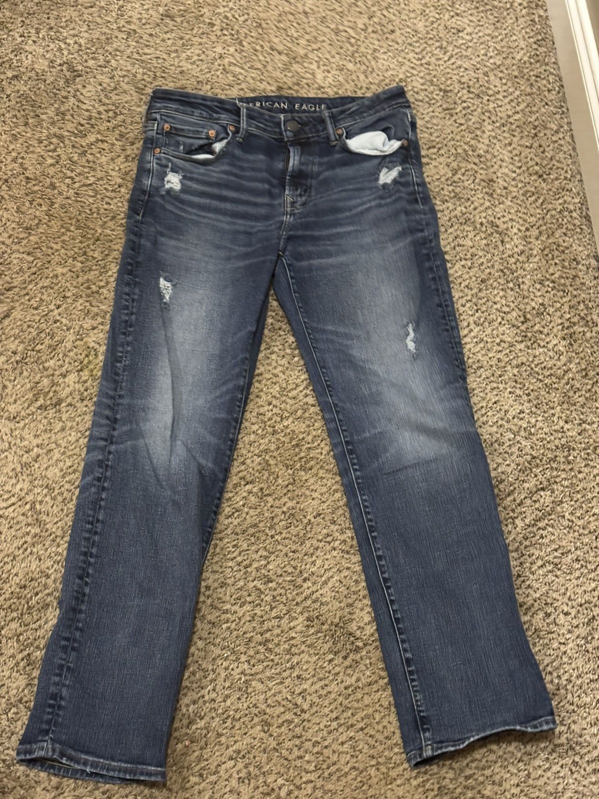American Eagle Outfitters American Eagle Original Straight Ripped Jeans, Navy Size US 32 / EU 48 - 1 Thumbnail