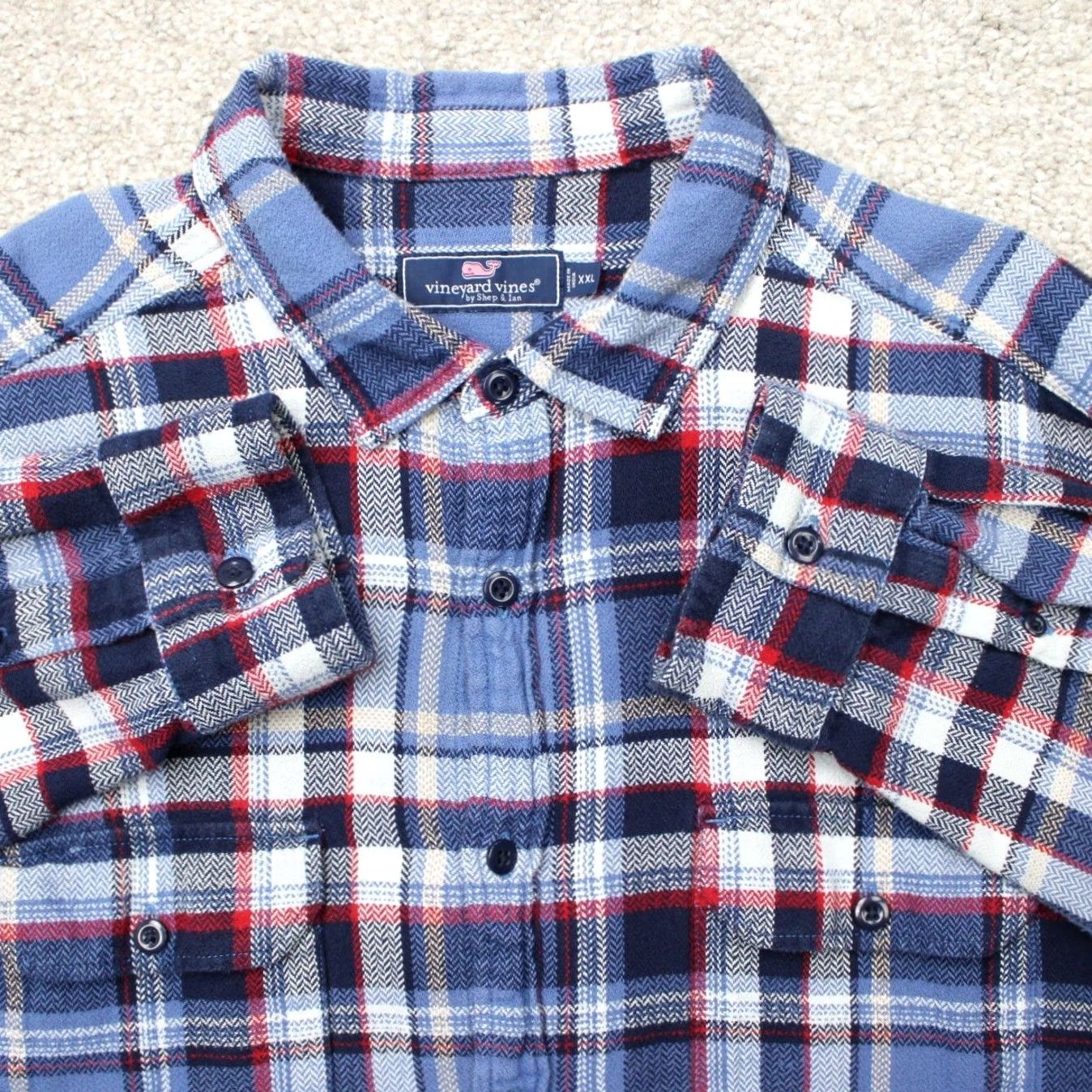 Vineyard Vines Vineyard Vines Shirt Mens 2XL XXL Blue/Red Plaid Flannel 100% Cotton Long Sleeve Button-Up Shirt Mens Size US XXL / EU 58 / 5 - 2 Thumbnail
