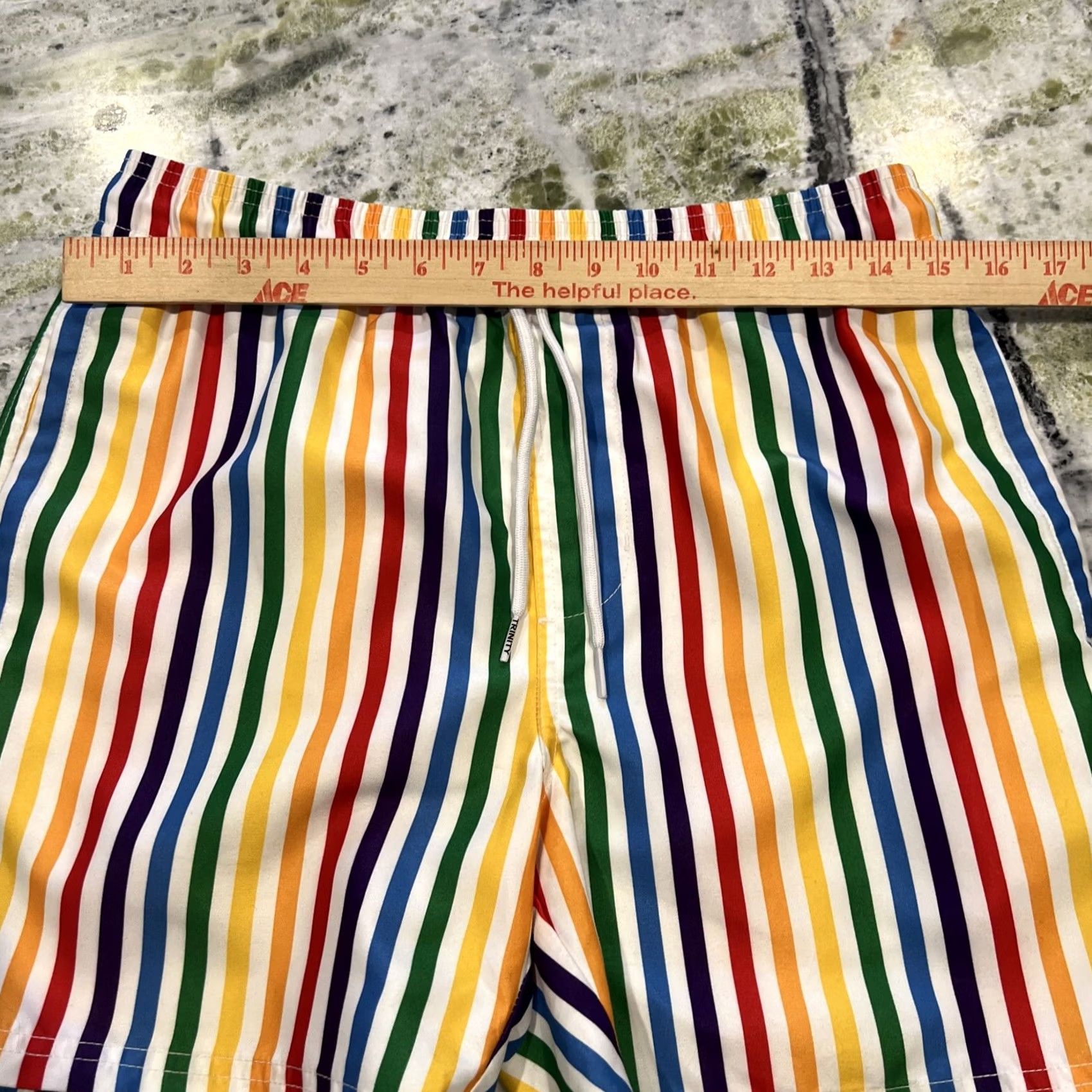 Vintage VINTAGE Trinity Collective Men's Small Shorts Unlined Swim Trunks Striped Rainbow Pride Size US 29 - 7 Thumbnail