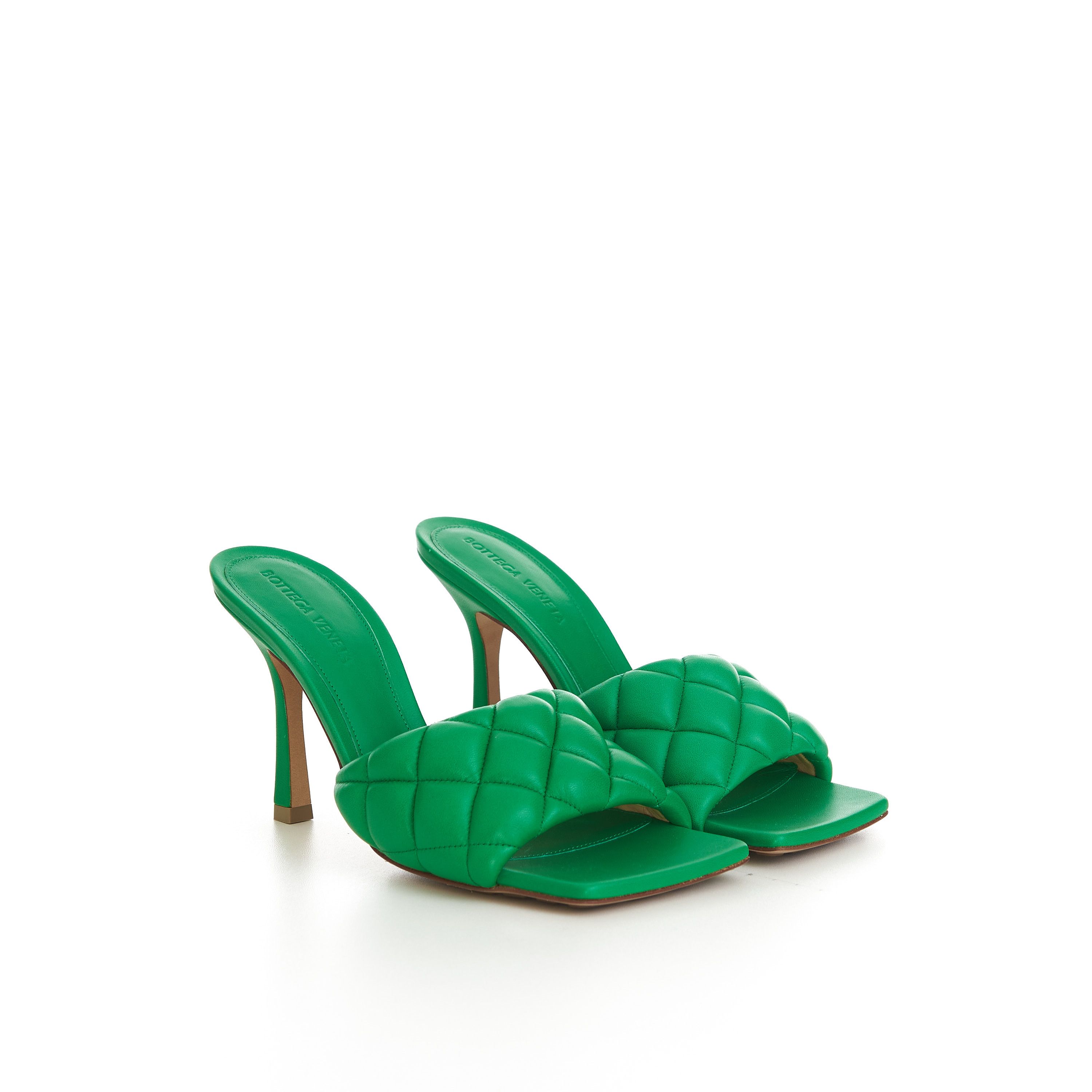 image of Bottega Veneta Padded Mule Shoess In Parakeet Green Quilted Leather Shoes, Women's (Size 8)