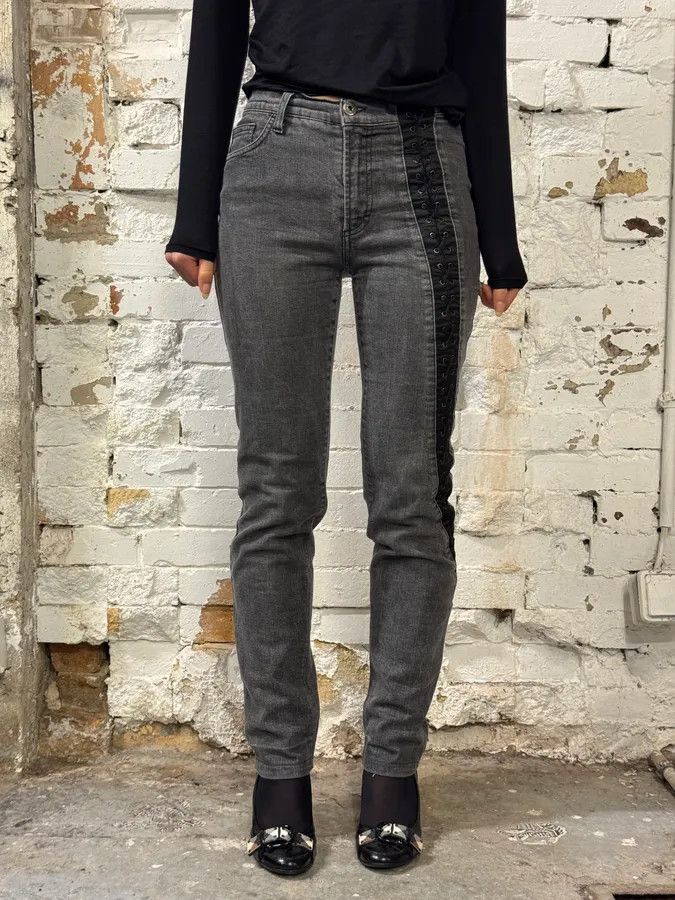Dolce & Gabbana 2000s Dolce & Gabbana Bondage Corset Grey Denim Jeans Size US 28 / EU 44 - 2 Thumbnail