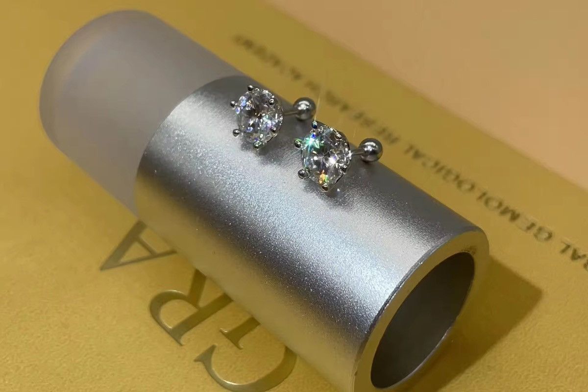 Jewelry 2 carat (8 mm ) Moissanite Screw Stud Earrings Size ONE SIZE - 2 Thumbnail