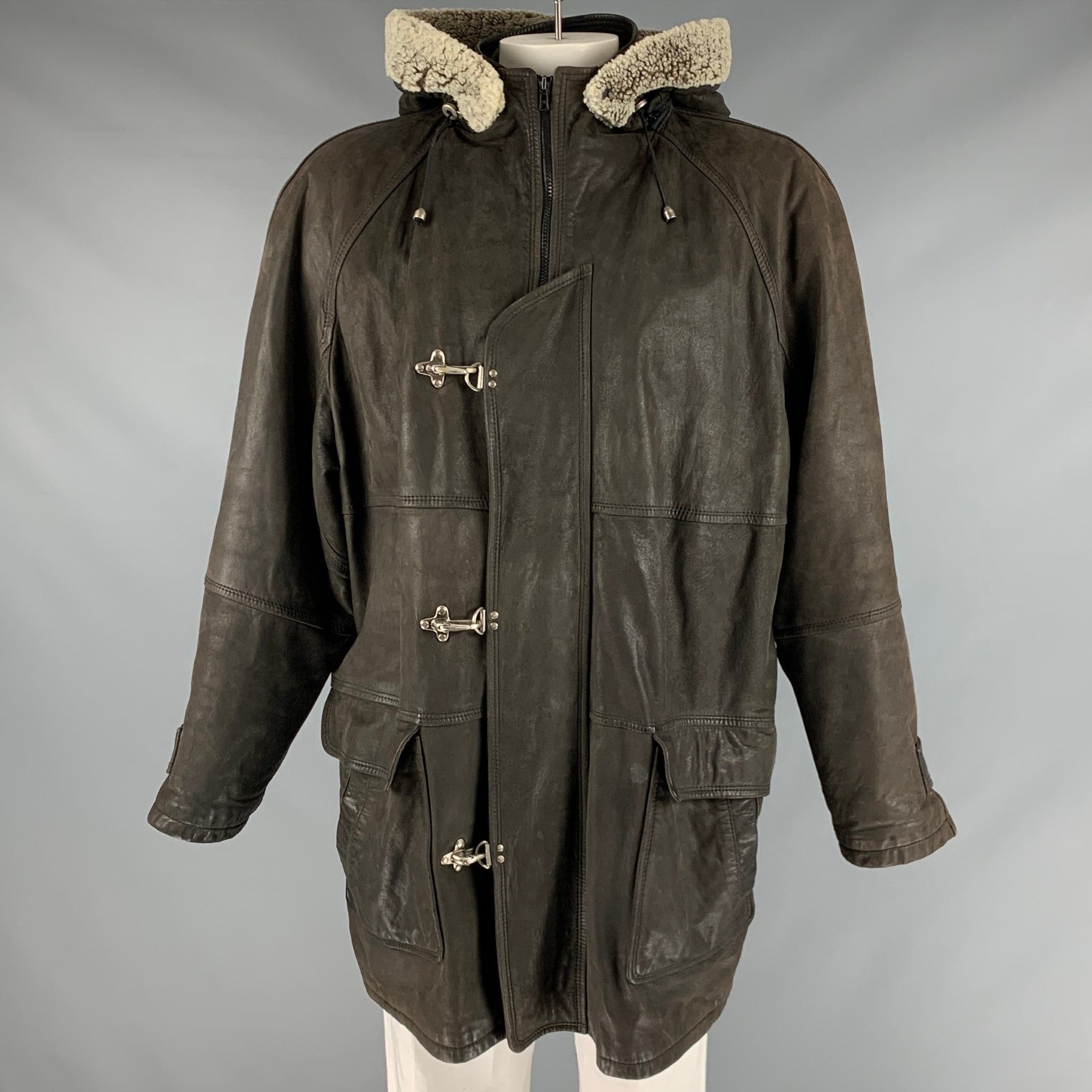 image of Bally Grey Green Leather Nautical Coat, Men's (Size 2XL)