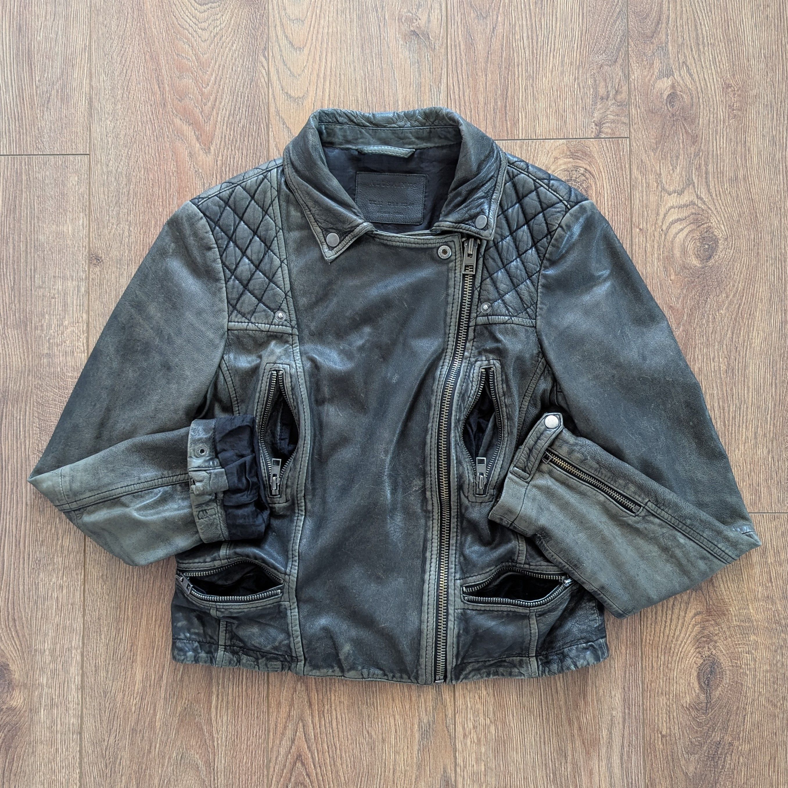 Allsaints × Leather ALLSAINTS Cargo Biker Leather Jacket With Scuffs Motorcycle Size M / US 6-8 / IT 42-44 - 11 Thumbnail