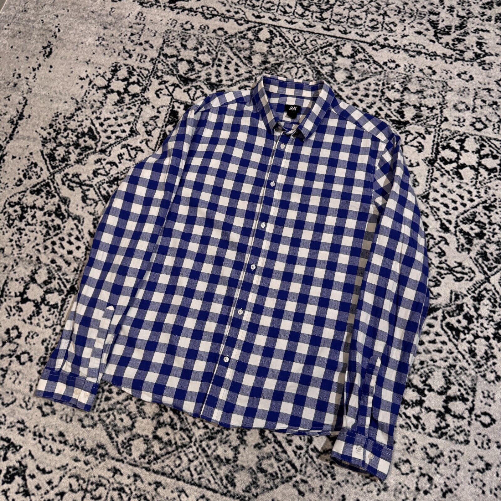 H&M × Vintage Vintage 90s H&M Unisex White Blue Cotton Shirt Size L Size US L / EU 52-54 / 3 - 2 Thumbnail