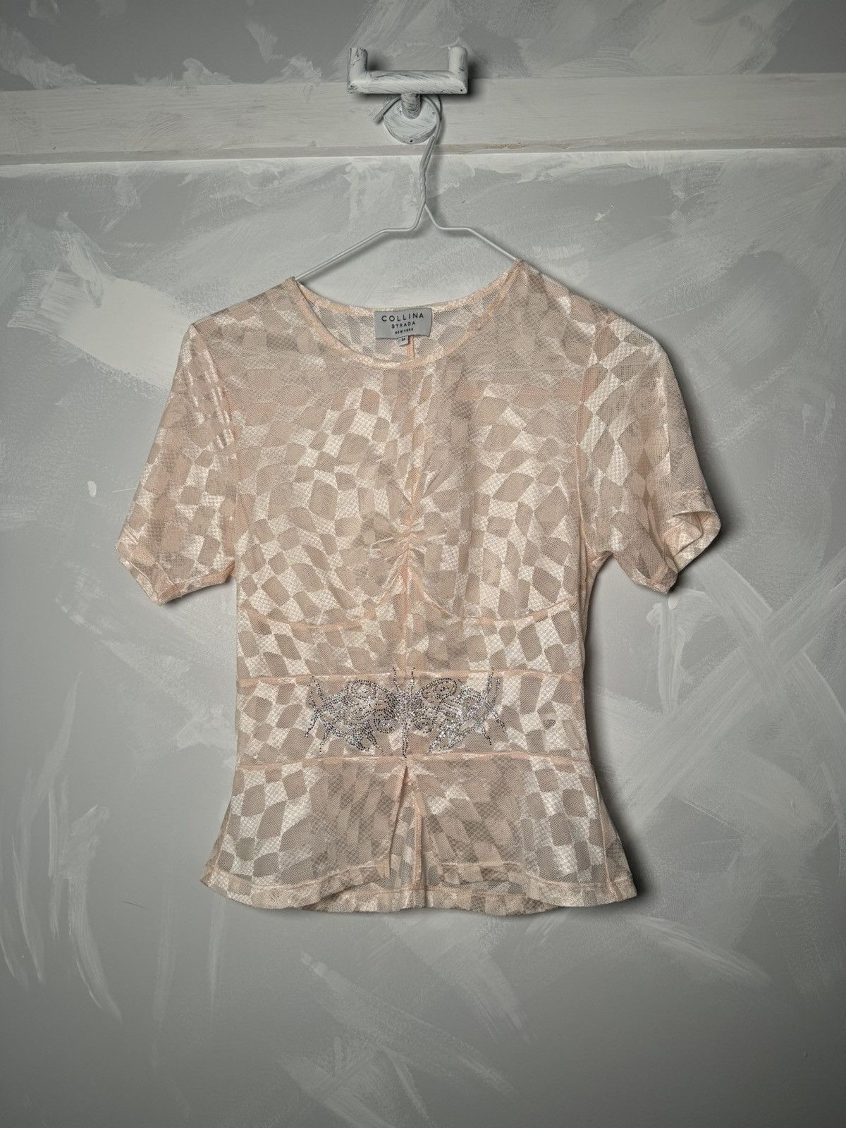 Collina Strada Collina Strada Lace Plaid Print Crew Neck Blouse Pink Size M / US 6-8 / IT 42-44 - 1 Thumbnail