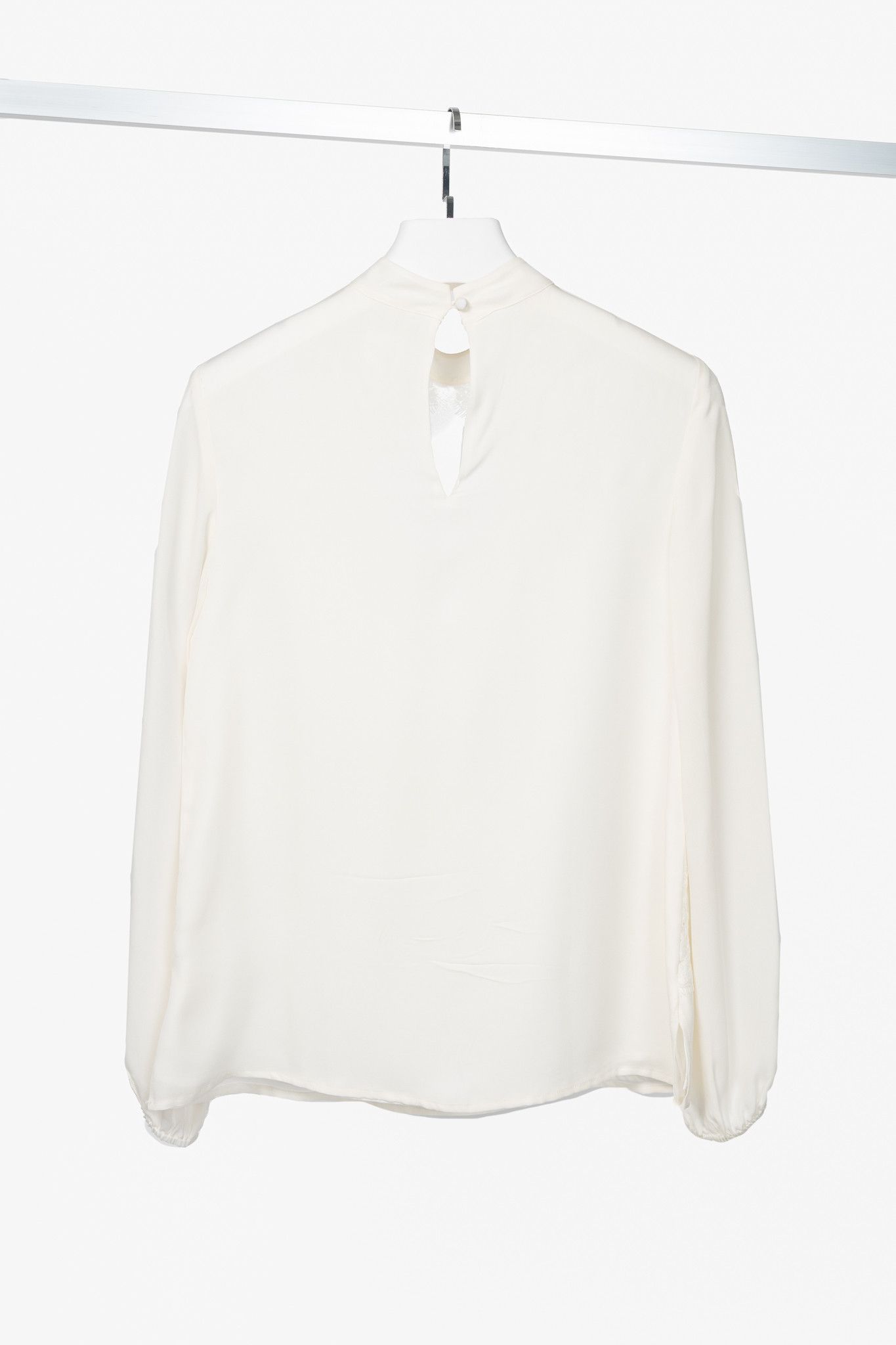 CAMI NYC CAMI NYC Skylar White Silk-Crepe Lace-Trim Cutout Blouse Size M / US 6-8 / IT 42-44 - 2 Thumbnail