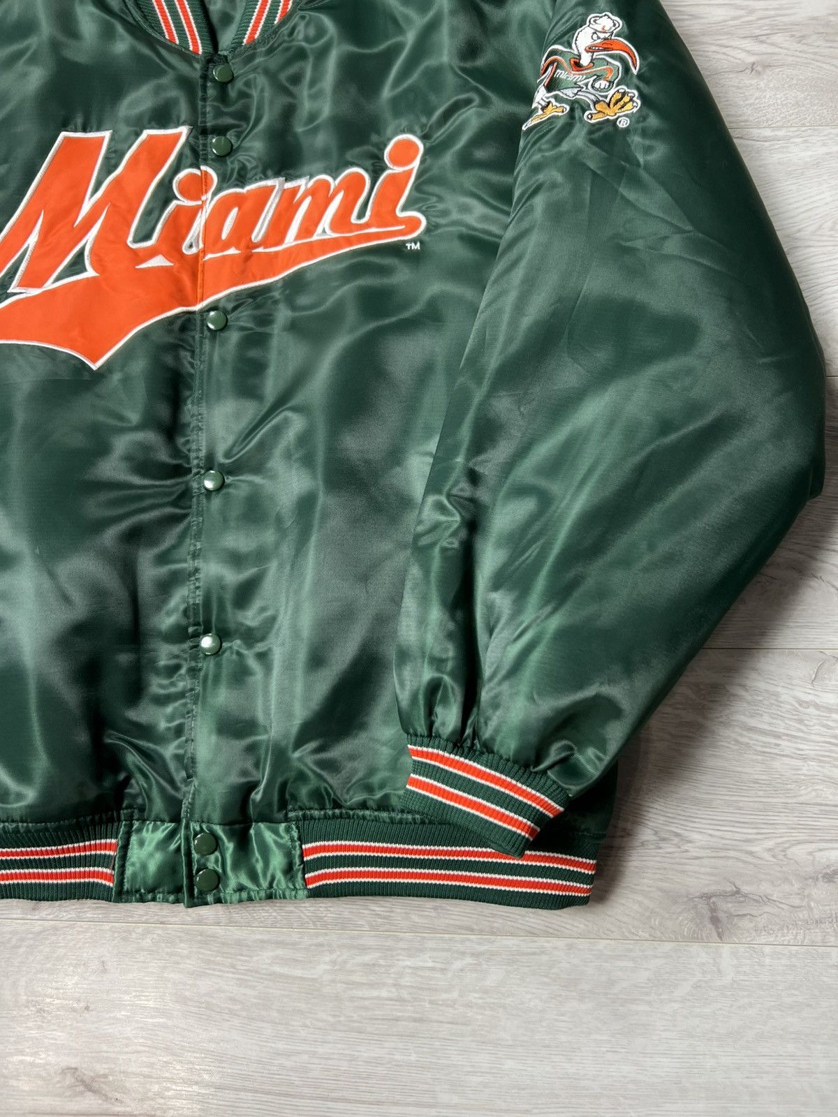 Starter Vintage 90s NCAA Miami Hurricanes Satin Snap Bomber Jacket Size US XL / EU 56 / 4 - 8 Thumbnail