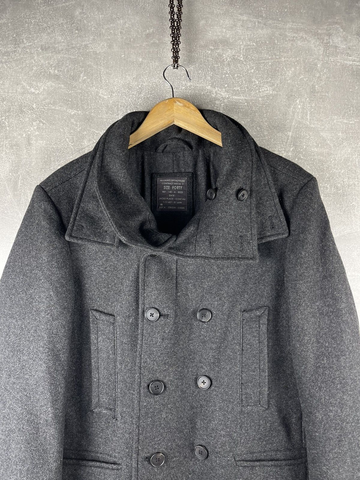 Allsaints AllSaints Spitalfields Double Breasted Wool Peacoat Jacket Size US L / EU 52-54 / 3 - 6 Thumbnail