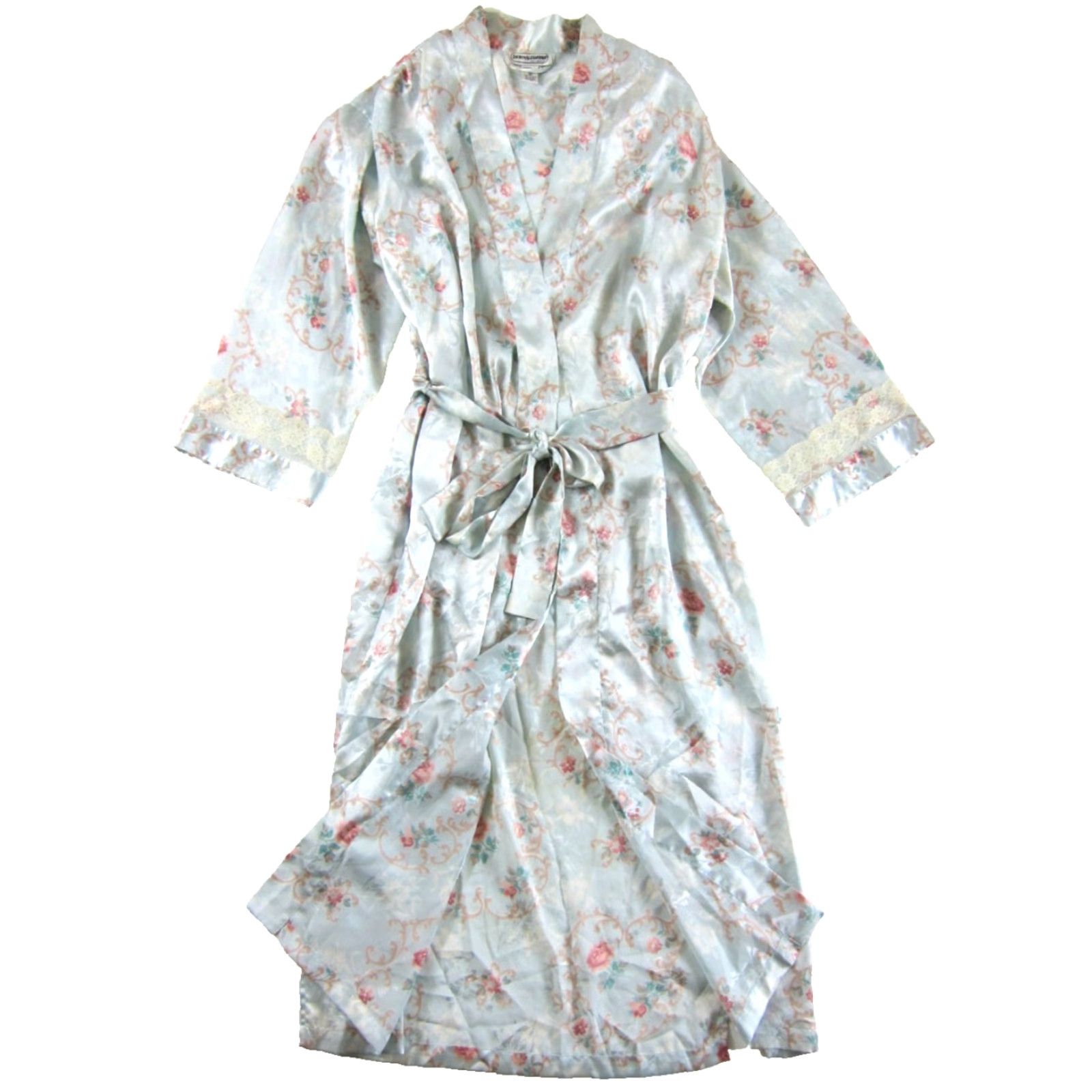 Vintage VINTAGE Lauren Alexandra Robe Women Medium Floral Silky Polyester Blue Pocket Belted Size ONE SIZE - 5 Thumbnail
