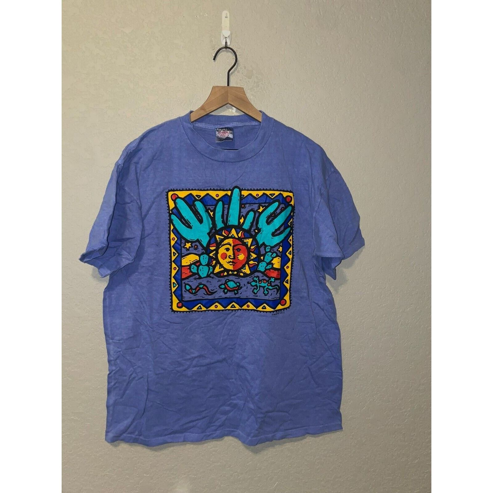 Vintage Retro 1990s Native American Inspired Art Work Blue Tee Shirt Size US L / EU 52-54 / 3 - 1 Thumbnail