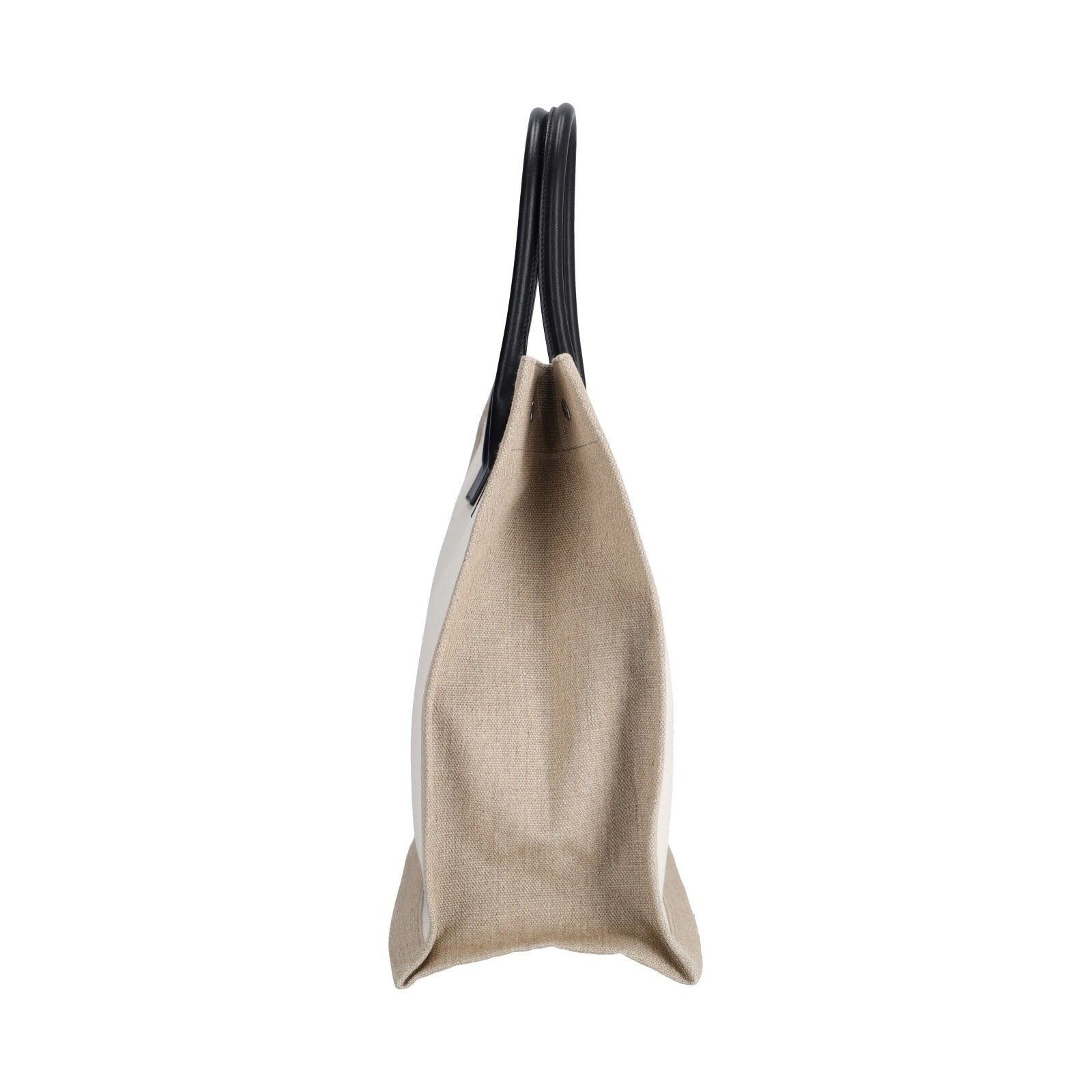 SAINT LAURENT Rive Gauche Natural/Black Linen Tote Bag New