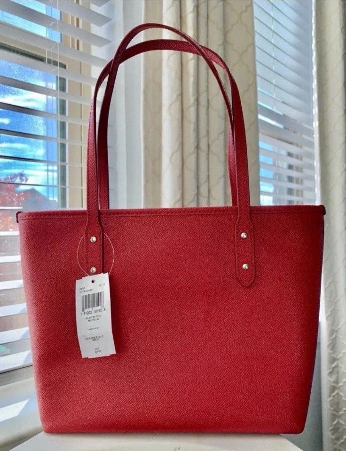 Coach COACH Mini Leather City Zip Tote Purse True Red Size ONE SIZE - 2 Thumbnail