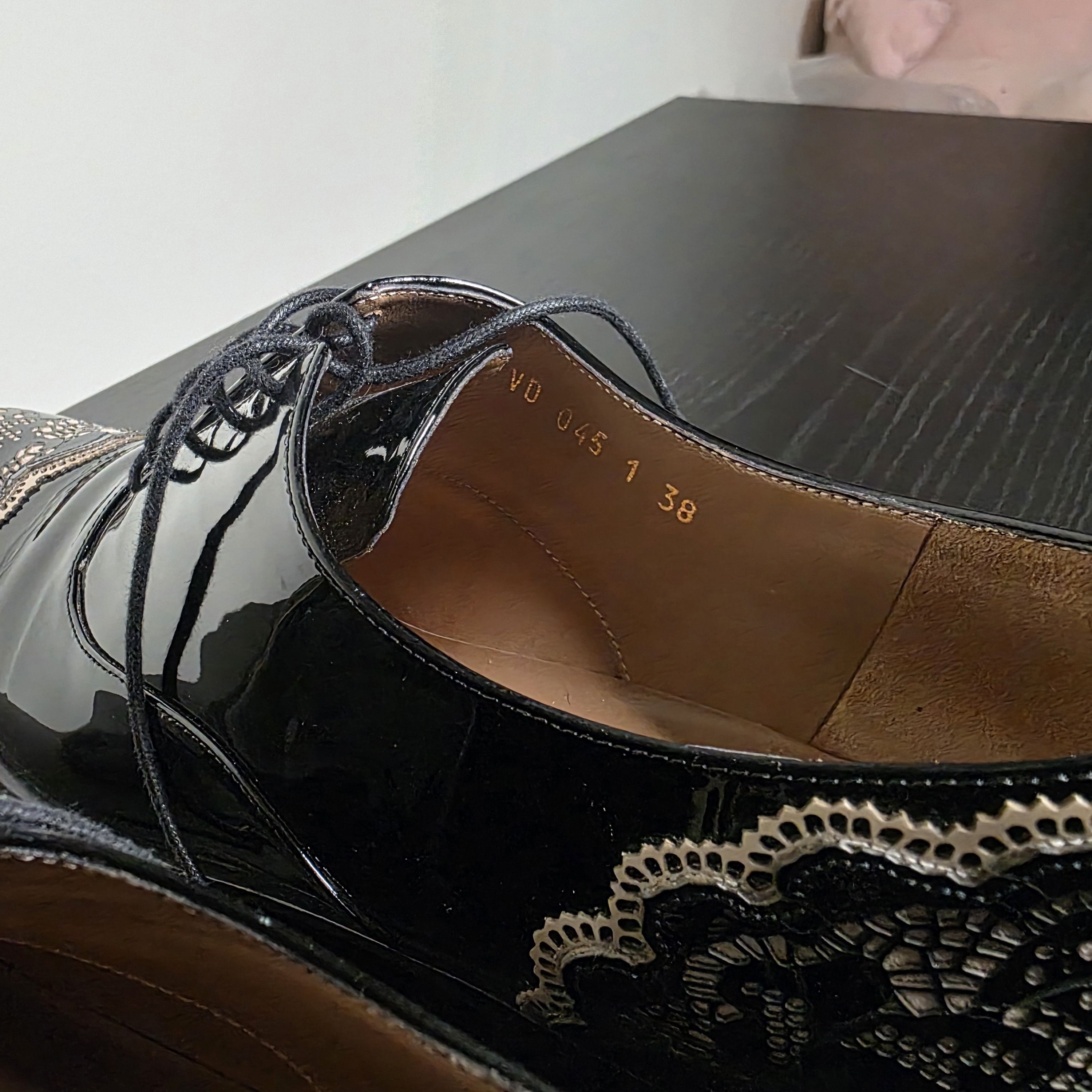 Valentino Valentino Garavani Black Patent Leather Lace Oxford Shoes Size US 8 / IT 38 - 10 Thumbnail