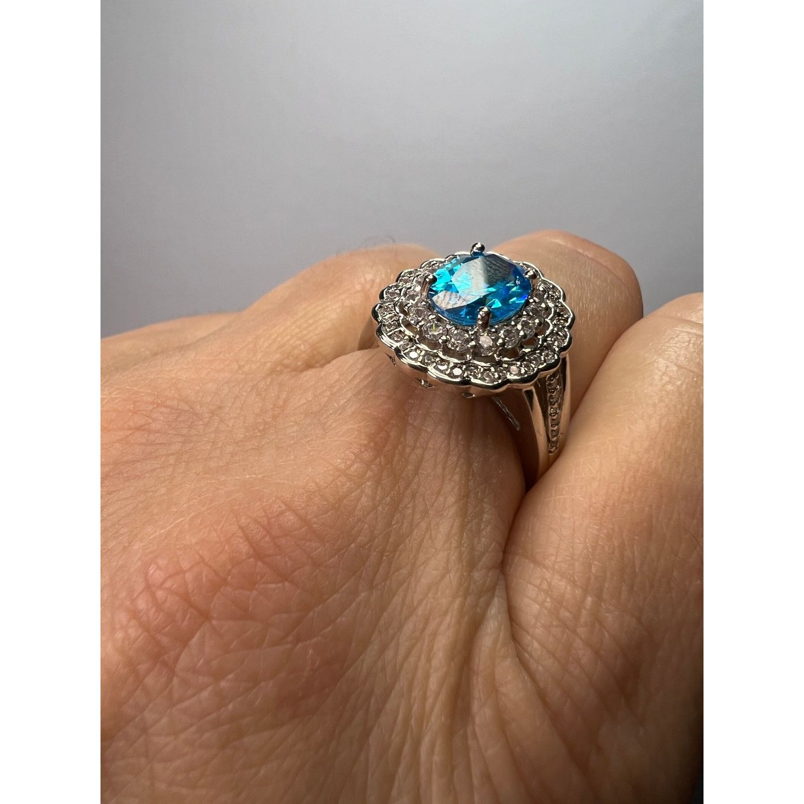 Other Blue and white CZ halo sterling silver ring size 8 Size ONE SIZE - 3 Thumbnail