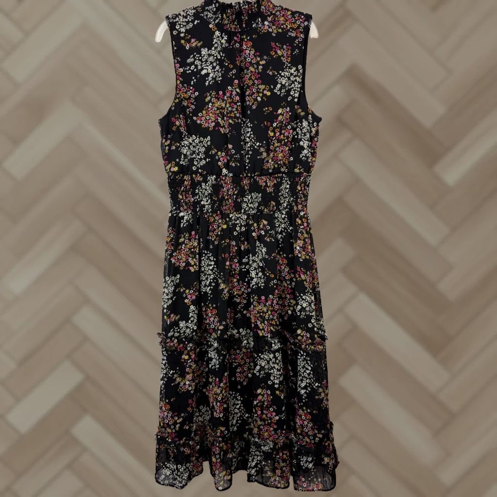 Vintage Sam and Jess Midi Dress Womens Large Black Floral Ruffle Lined Wedding Size L / US 10 / IT 46 - 1 Thumbnail