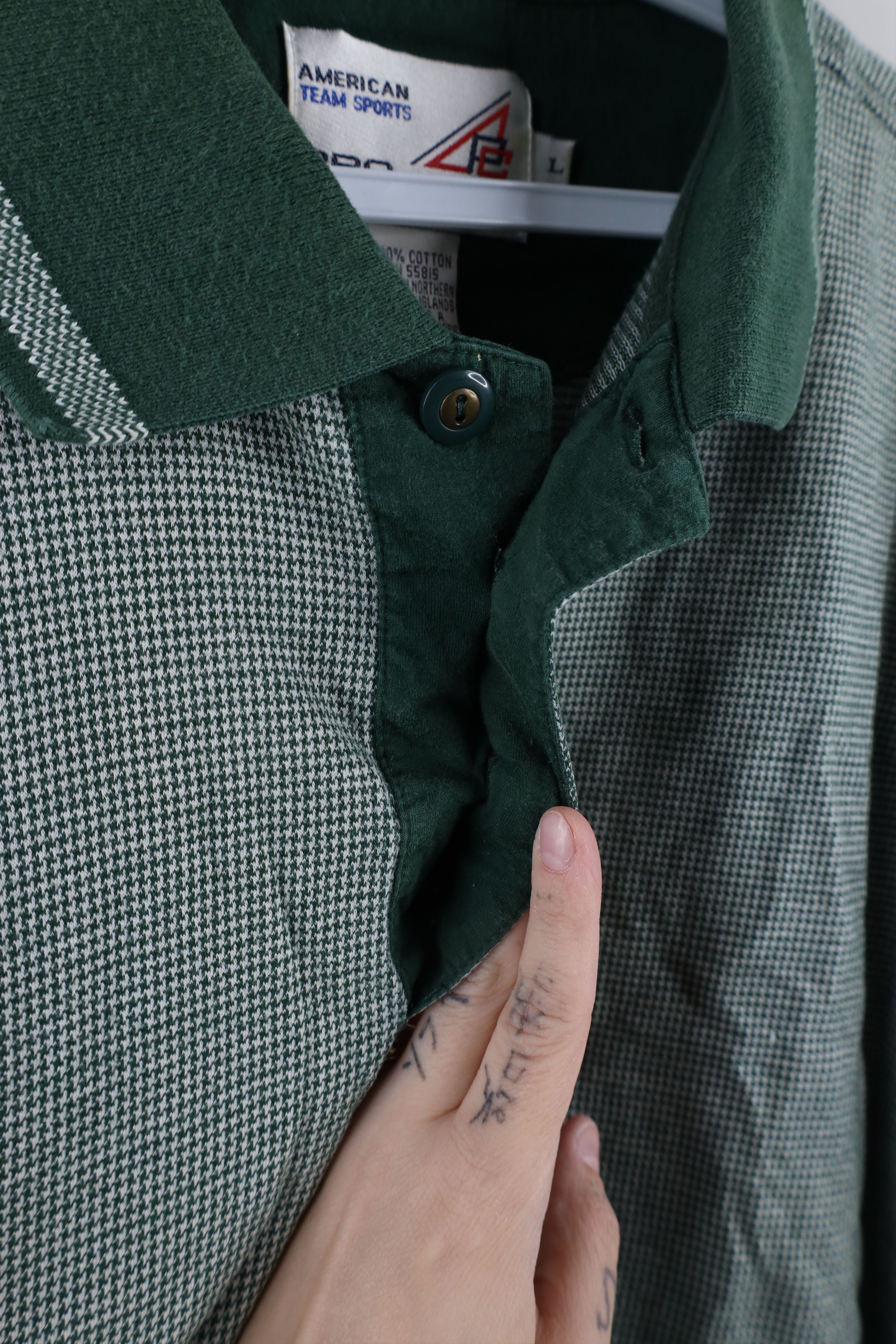 Vintage Vintage 90s Streetwear Houndstooth Collared Polo Shirt Green Size US L / EU 52-54 / 3 - 5 Thumbnail