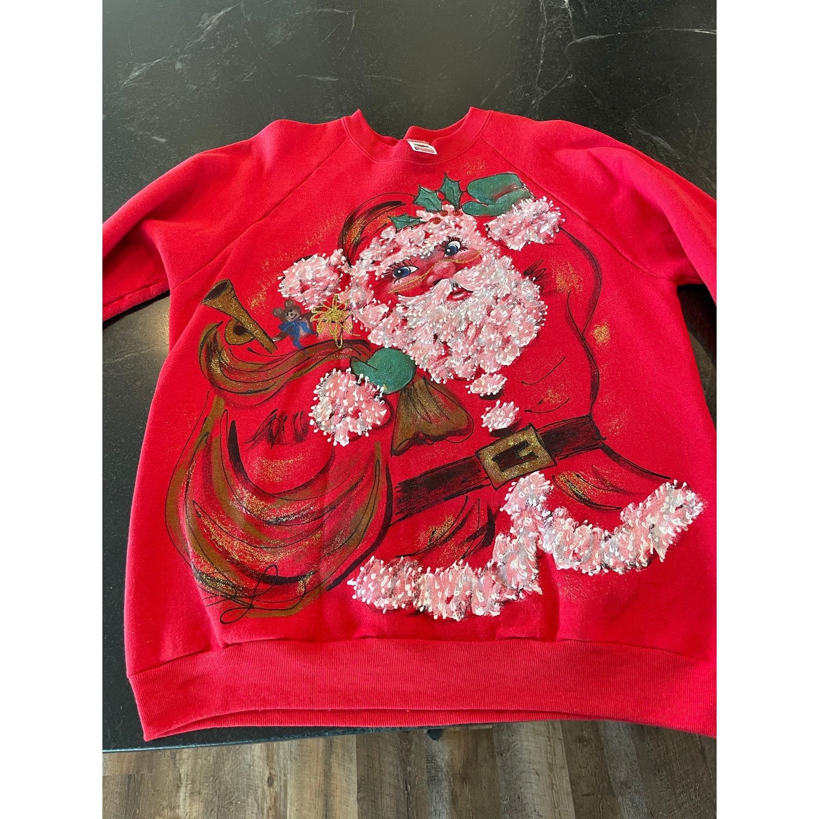 Handmade Vintage 1990's handpainted Santa Sweatshirt LG Christmas Size L / US 10 / IT 46 - 7 Thumbnail
