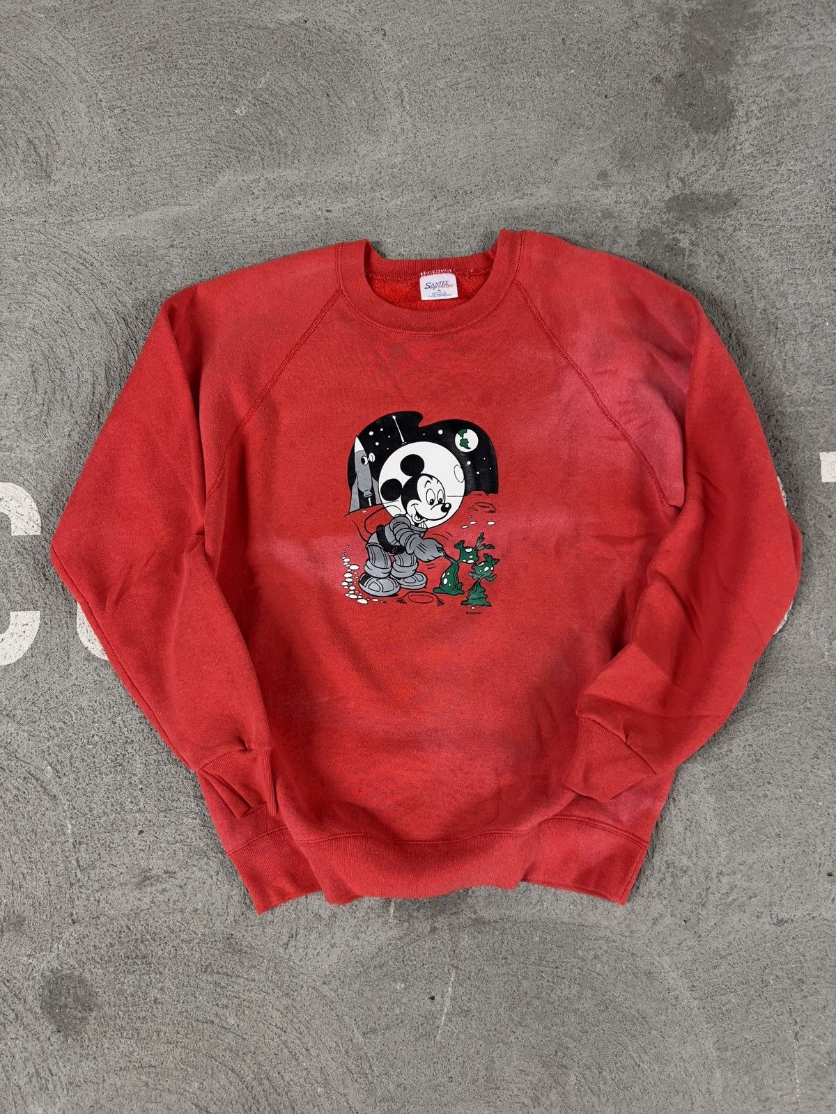 image of 90's Disney Mickey & Aliens Sweatshirt in Red, Men's (Size XL)