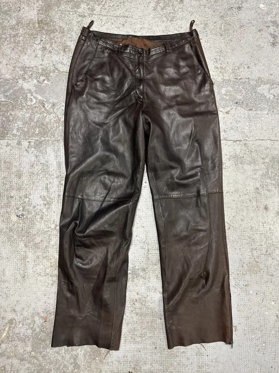 Jil Sander × Vintage Jil Sander Brown Dark Leather Eroded Pants Size US 30 / EU 46 - 8 Thumbnail