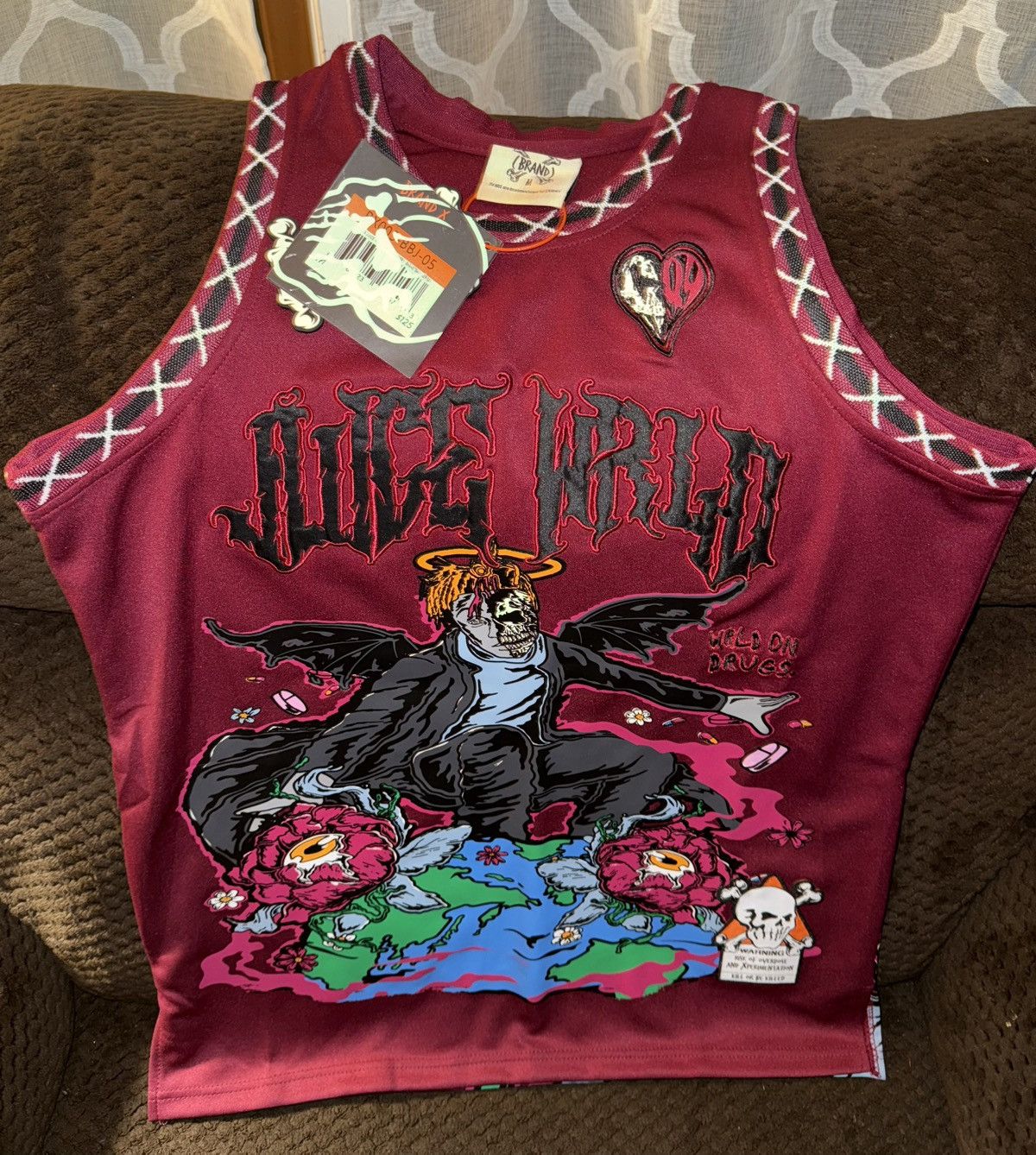 Rap Tees Brand X “Juice Wrld 999” basketball jersey maroon NEW w/tags Size US M / EU 48-50 / 2 - 1 Thumbnail