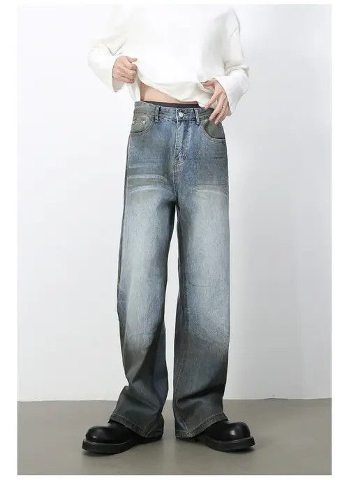 Jean American street retro straight-leg distressed wide-leg jeans Size US 32 / EU 48 - 2 Thumbnail