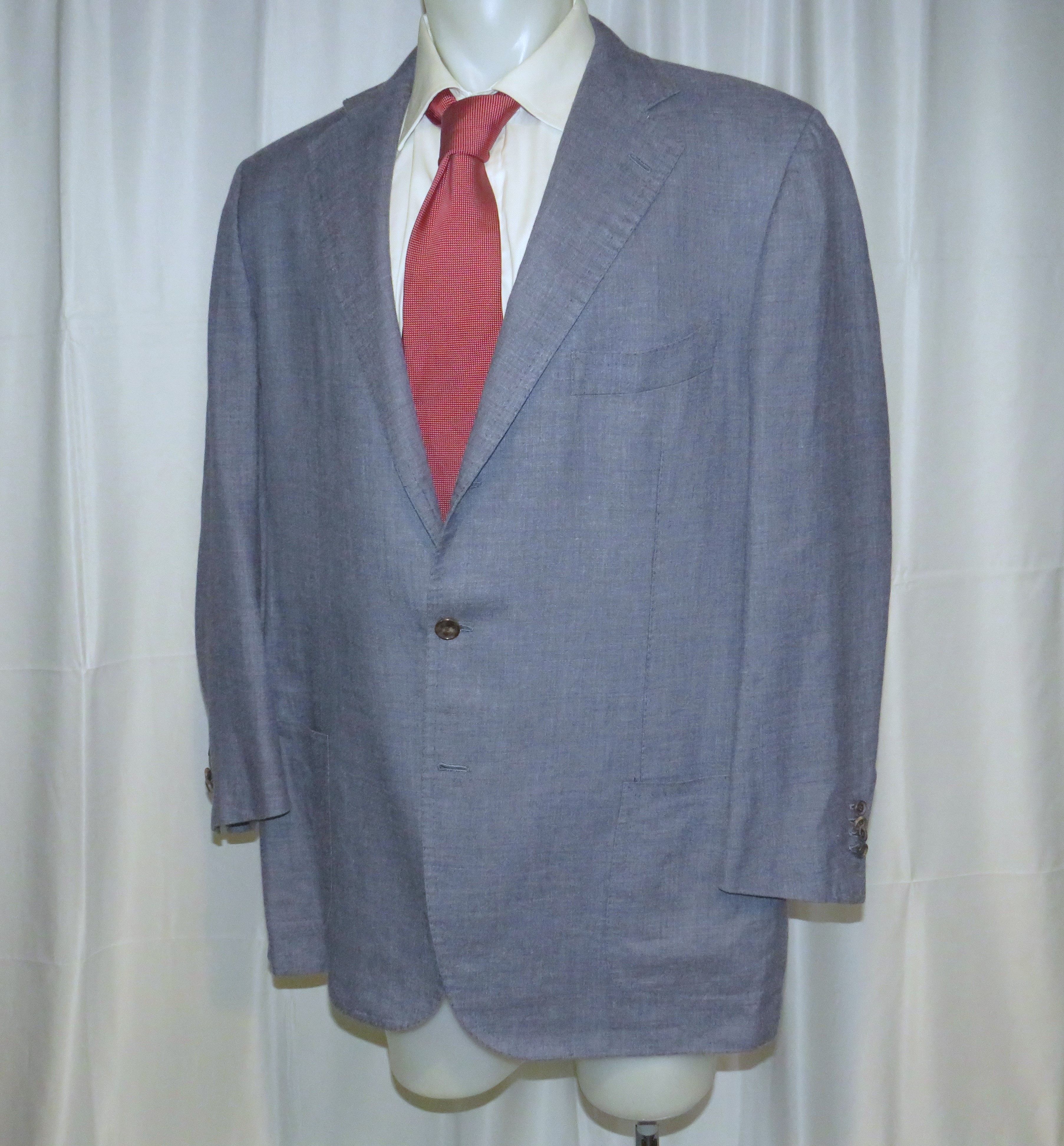 Cesare Attolini Pale Blue Chambray Cashmere Linen Three Button Blazer 48R Size 48R - 6 Thumbnail