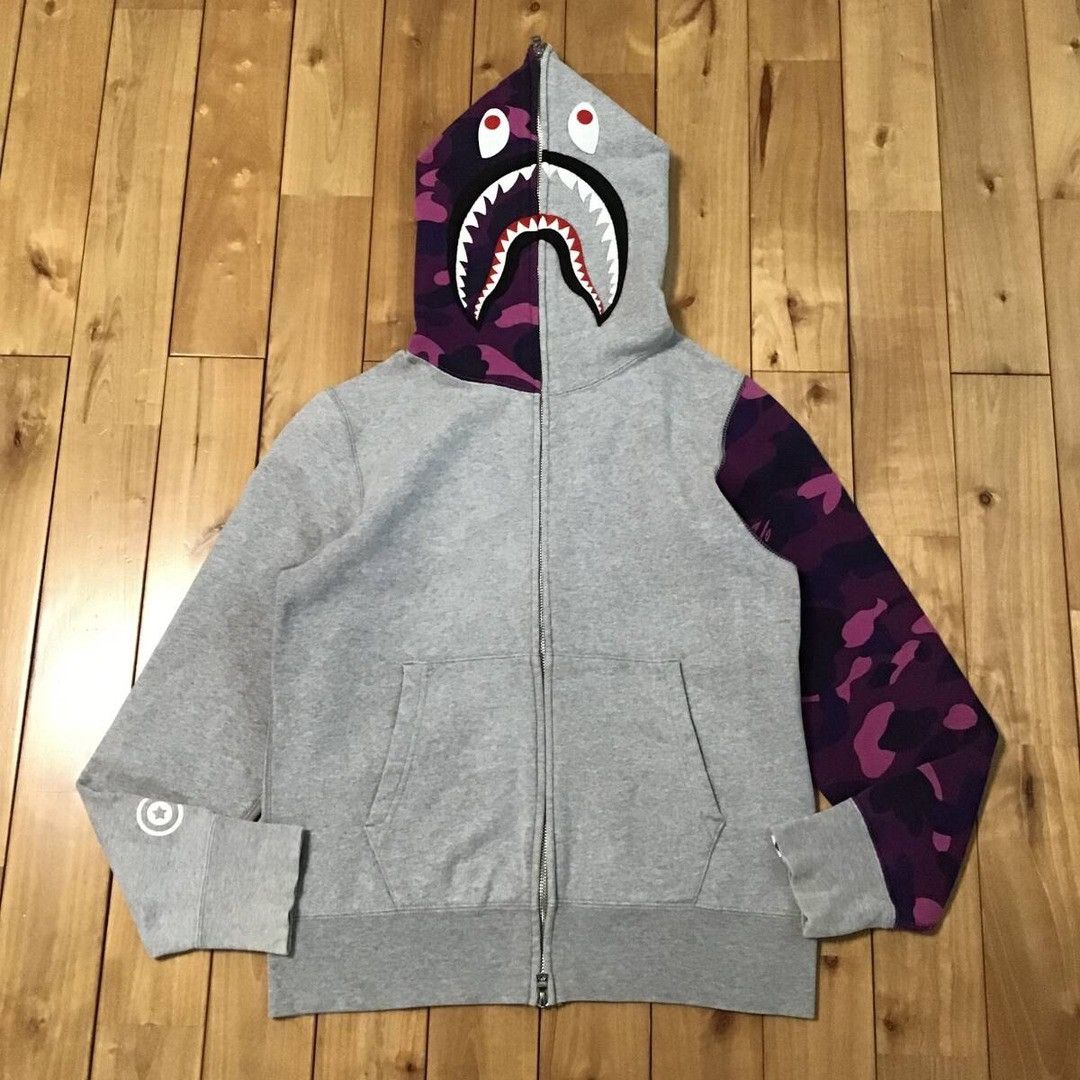 Bape BAPE Grey x Purple camo shark full zip hoodie a bathing ape Size US S / EU 44-46 / 1 - 1 Thumbnail