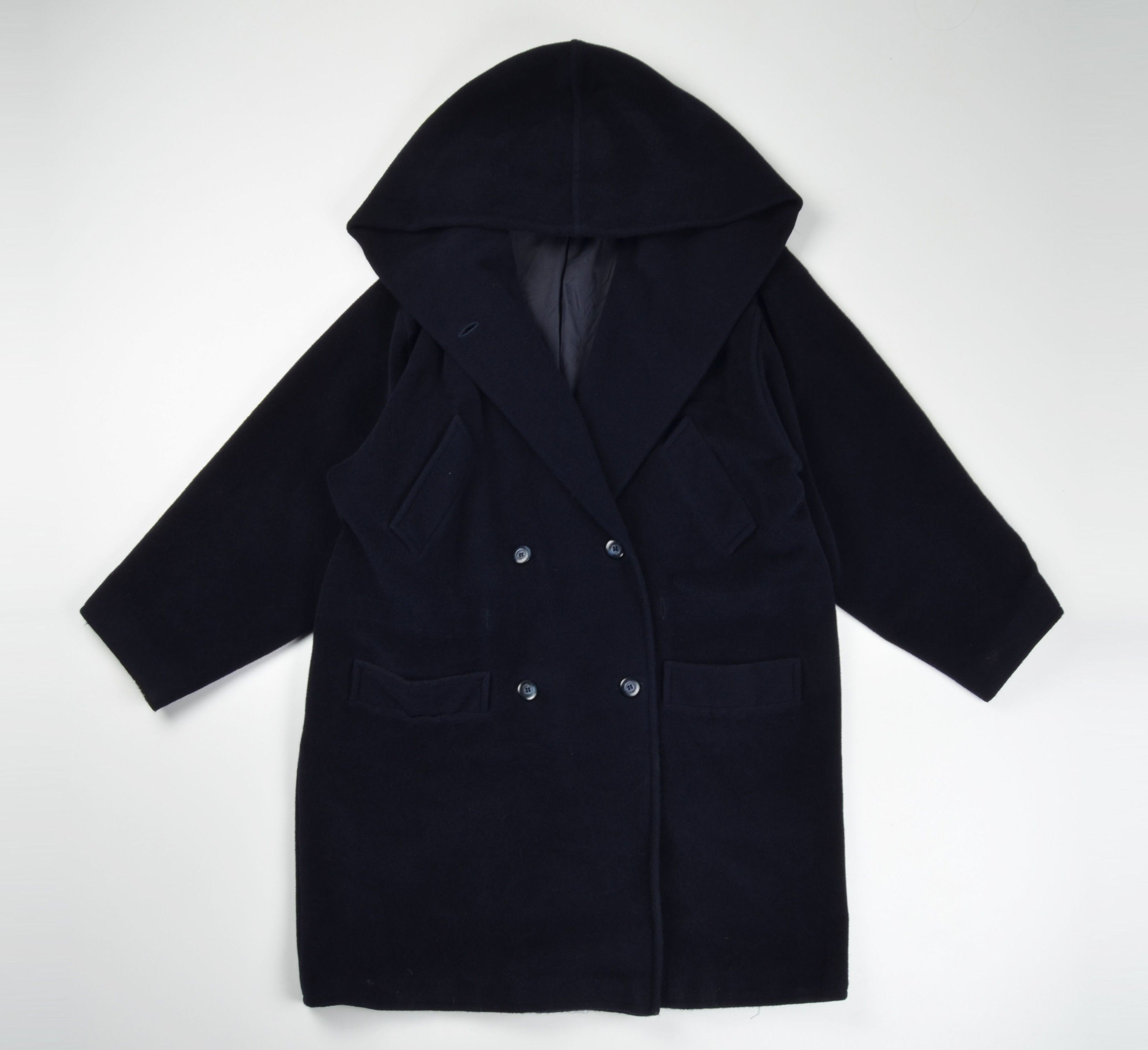 Max Mara Vintage Max Mara 80's Navy Oversized Wool Hooded Coat Size L / US 10 / IT 46 - 6 Thumbnail