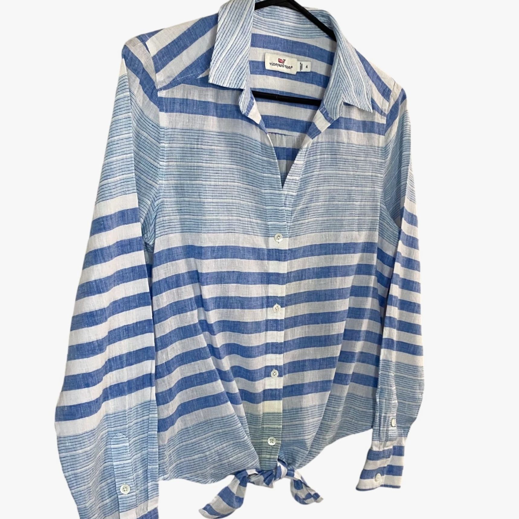 Vineyard Vines VINTAGE Vineyard Vines Striped Button-Up Shirt Women's Size 4 Blue Linen Long Sleeve Preppy Size S / US 4 / IT 40 - 3 Thumbnail