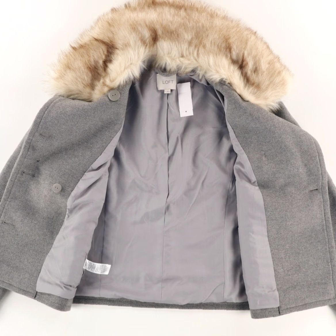 Loft Loft Jacket - Gray Women's S - Double Breasted Fur Collar - Long Sleeve - Solid - Relaxed Fit - 23" Sleeve - Polyester - Dressy Shirt Style (Shirt) Size S / US 4 / IT 40 - 3 Thumbnail