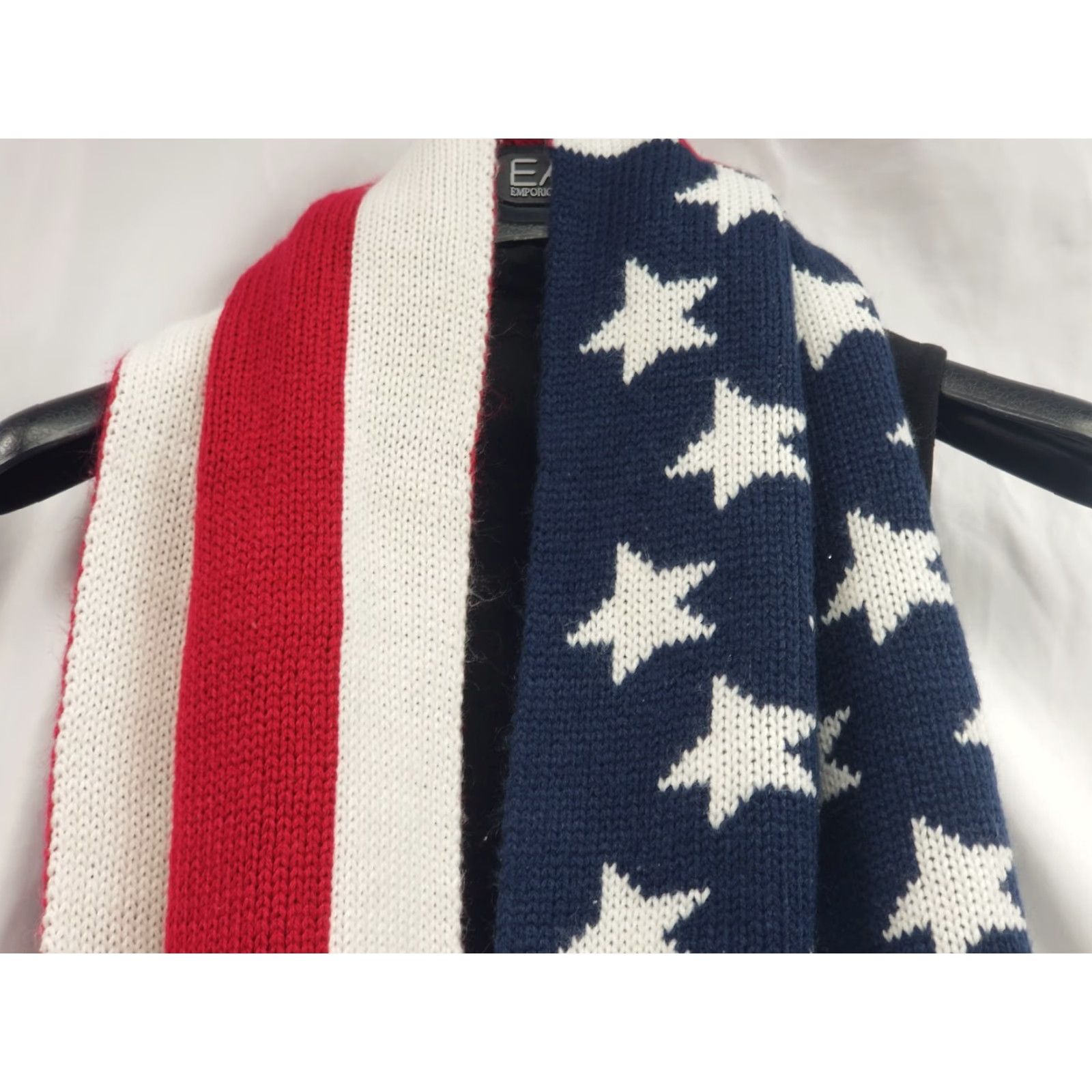 Vintage American Flag Scarf Knit Red White Blue Stars Stripes Patriotic 4th Of July Size ONE SIZE - 3 Thumbnail