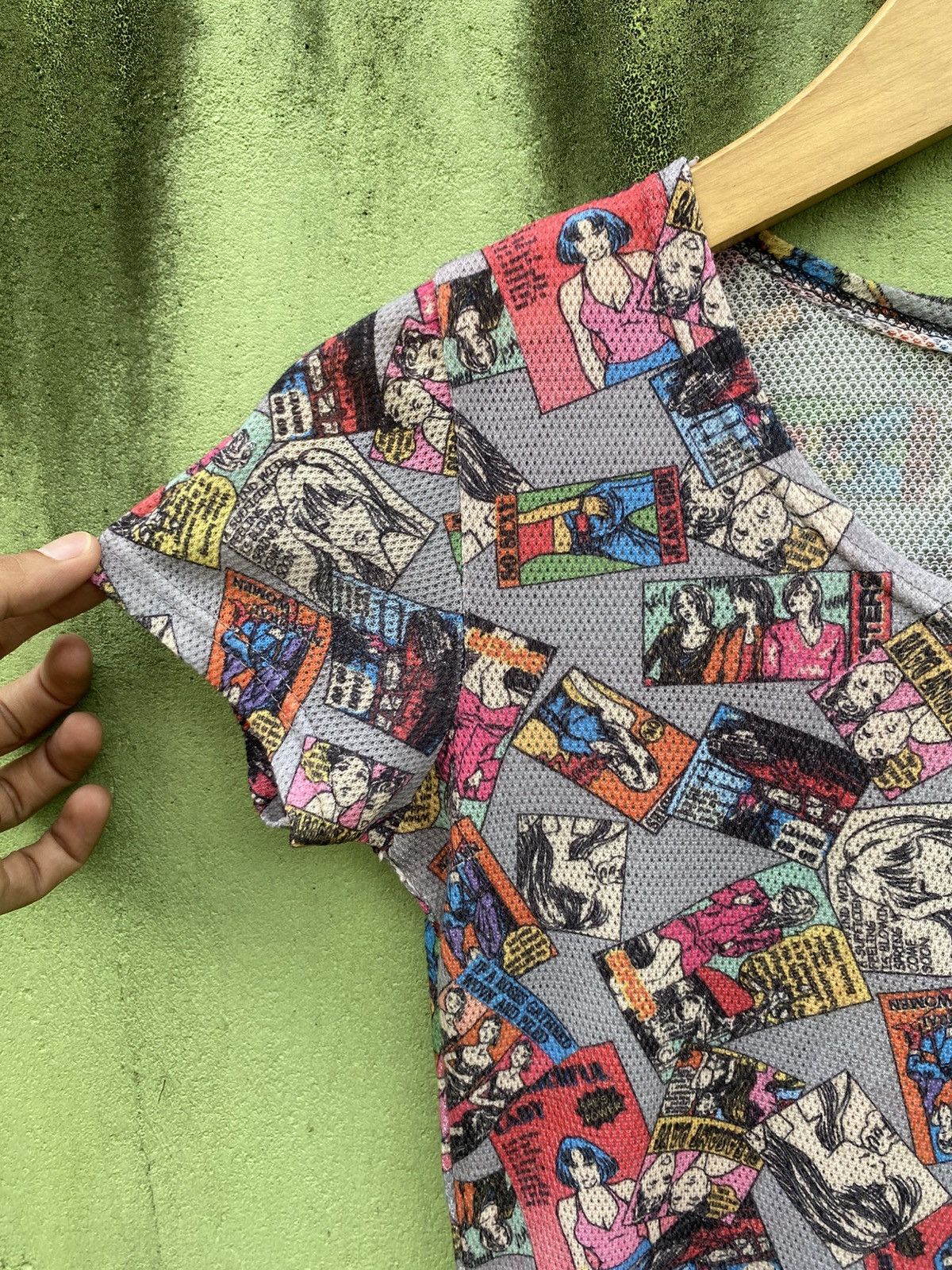 Japanese Brand Vintage Comic All-Over Print Mesh Tee Y2K Pop Art Collage Size ONE SIZE - 4 Thumbnail
