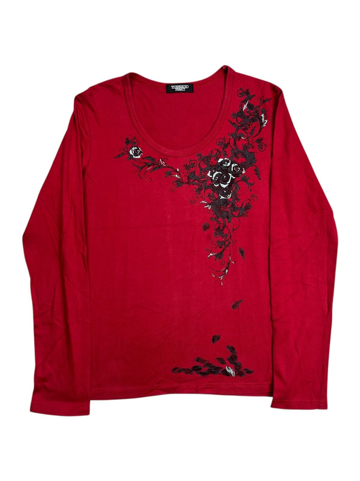 2000s Tornado Mart Vkei Style Romantic Rose VNeck Longsleeve