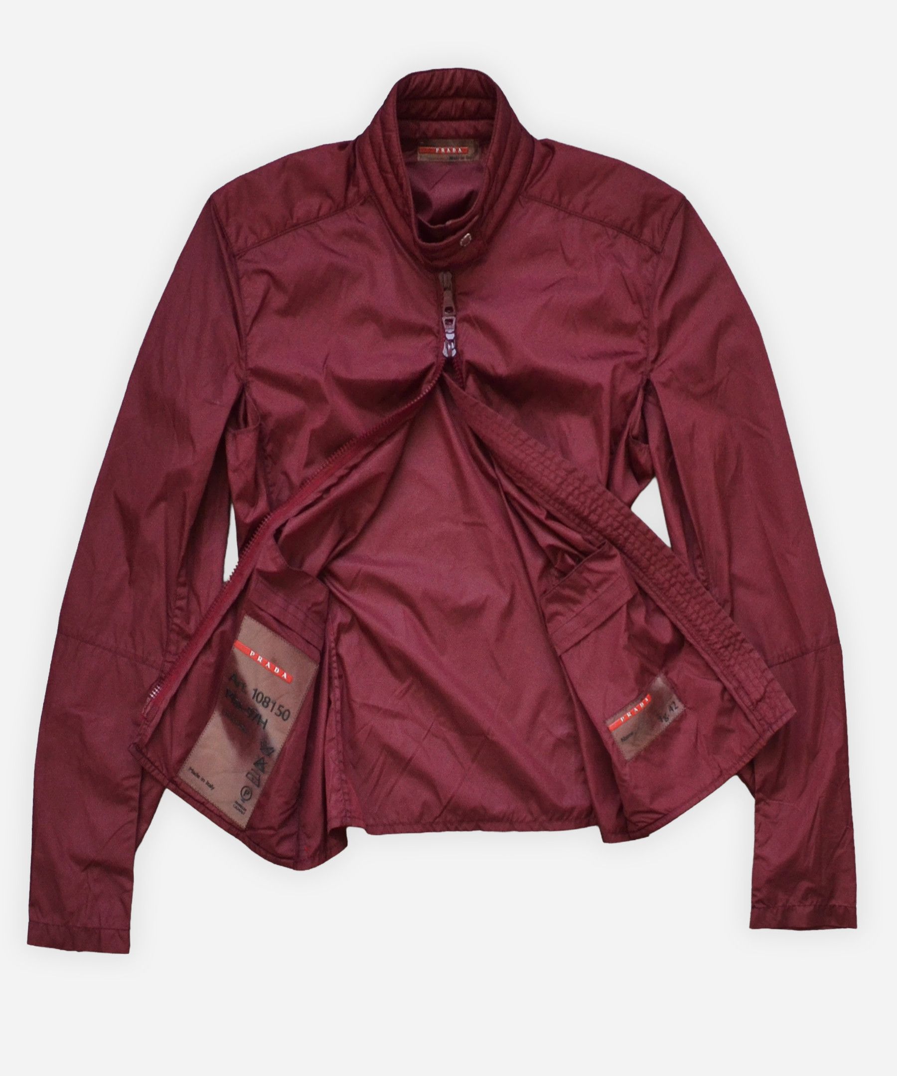 Prada 🔴 PRADA Jacket Zip Bomber Burgundy Nylon Red Tab Logo 2000 Size US XS / EU 42 / 0 - 1 Thumbnail
