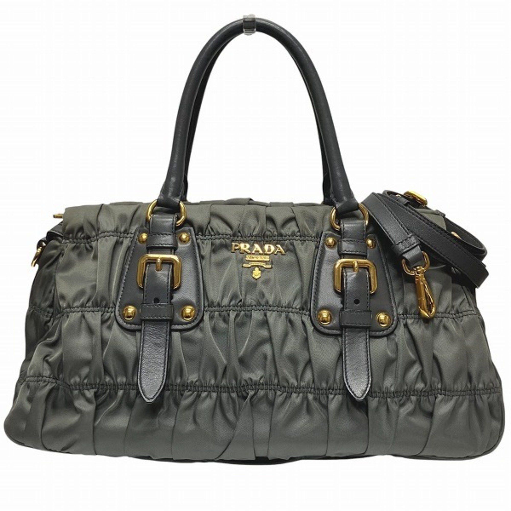 Prada Bn1407 2Way Gathered Grey Bag Handbag Shoulder Women's