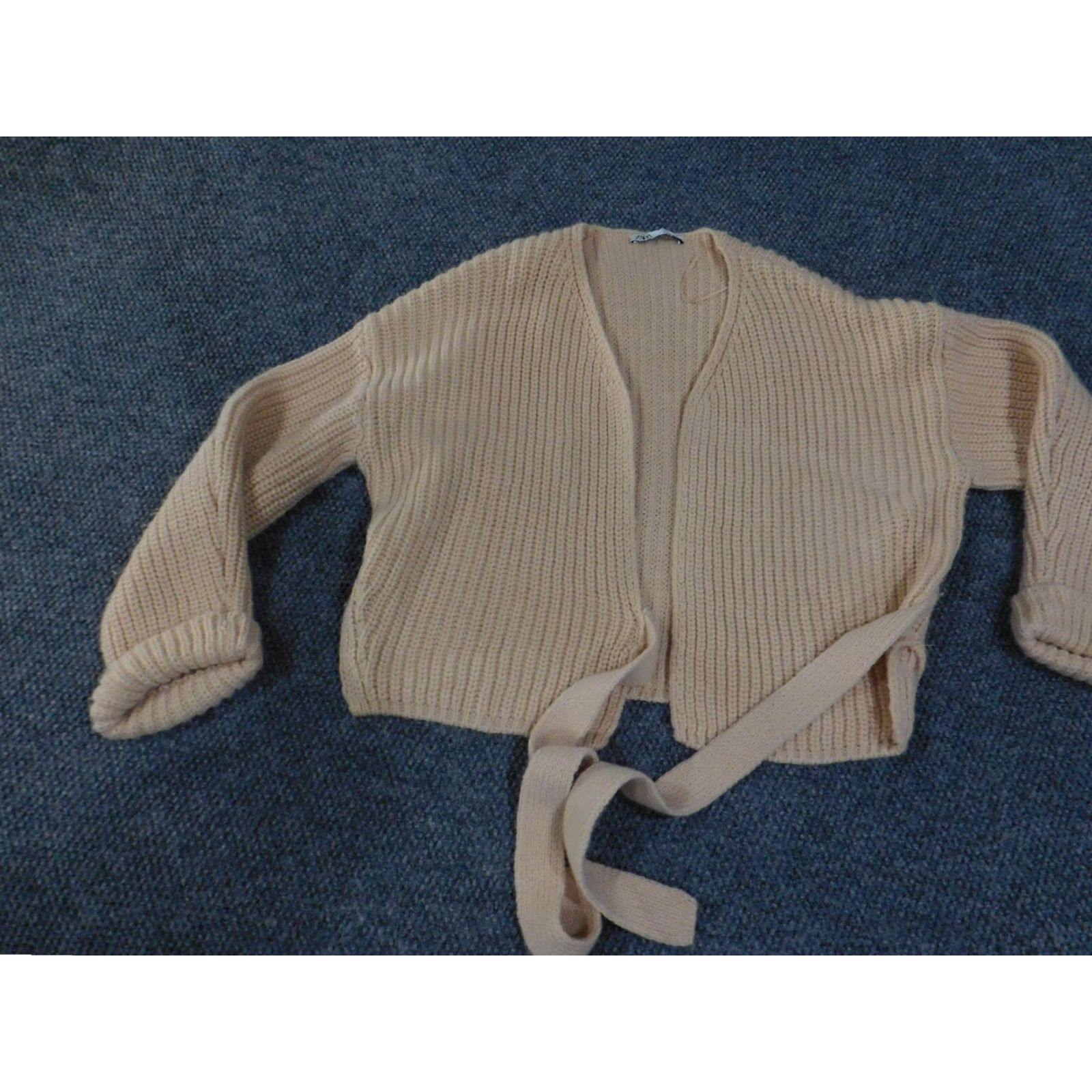 Zara Zara Cardigan Sweater Womens Large Beige Chunky Rib Knit Open Front Tie Waist L Womens Beige Cardigan Sweater Size L / US 10 / IT 46 - 3 Thumbnail