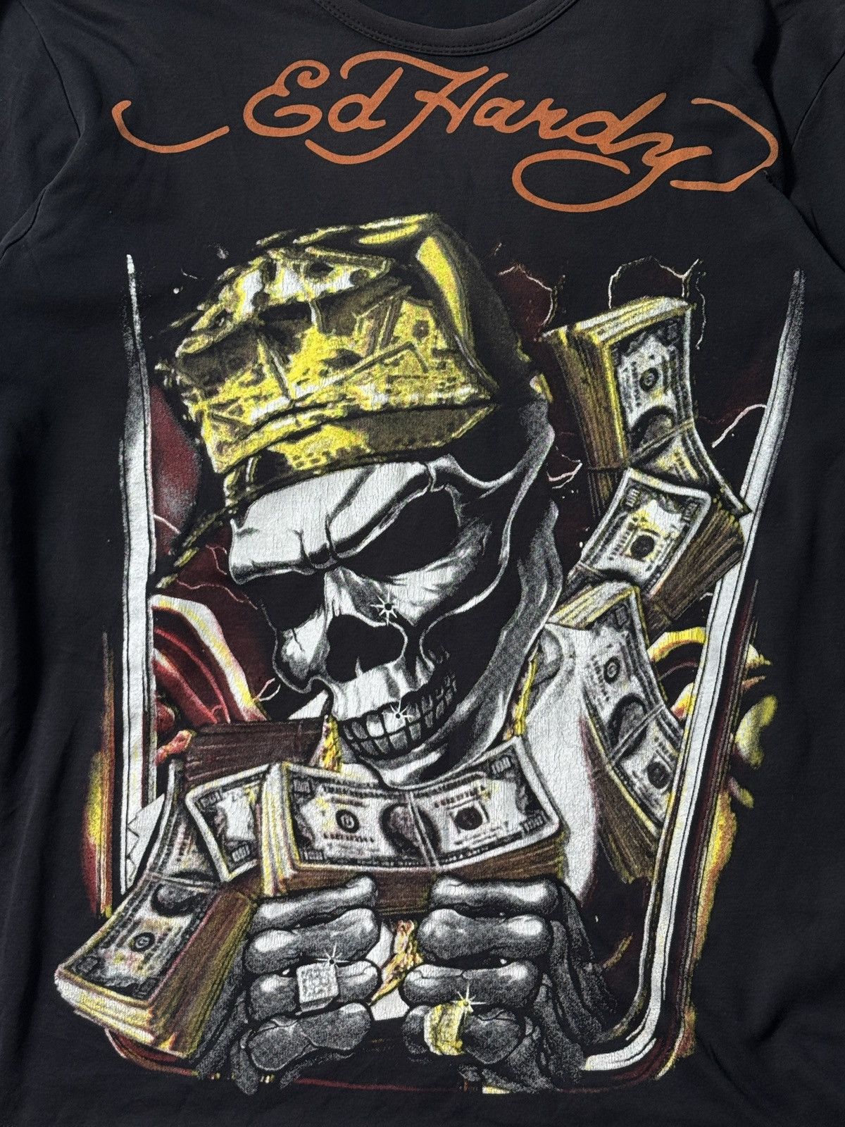 Ed Hardy VINTAGE ED HARDY 2000s SKULL MONEY LUXURY LONG SLEEVE Size US L / EU 52-54 / 3 - 3 Thumbnail