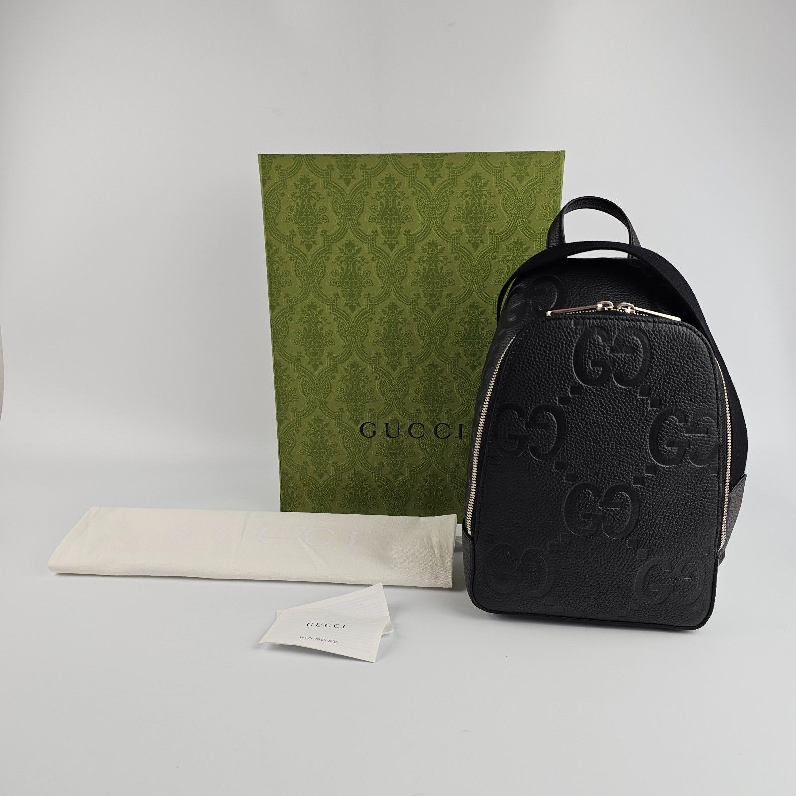 GUCCI $2200 Small Black Jumbo GG Leather Mini Crossbody Bag