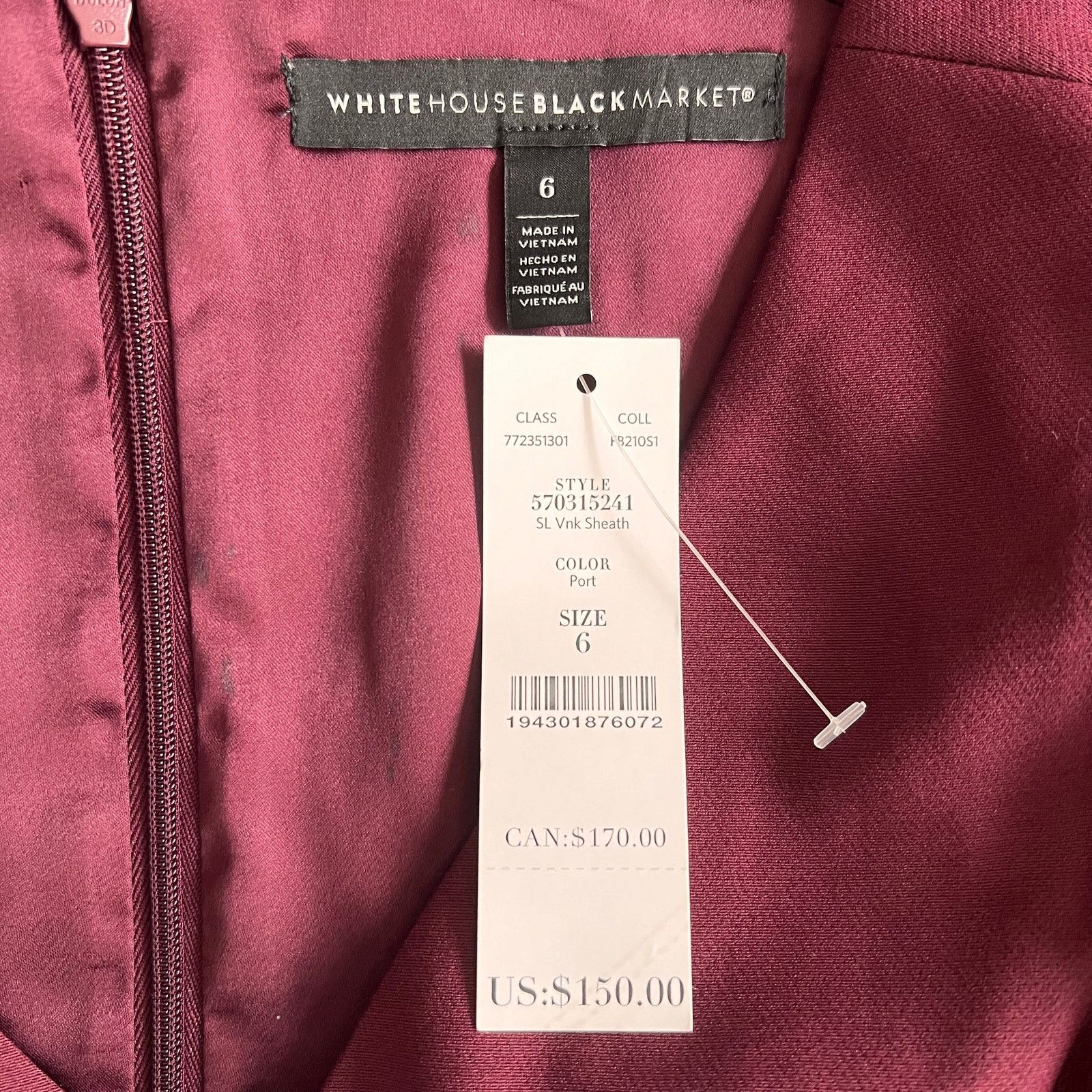 White House Black Market White House Black Market Burgandy Sheath Dress, US6 Size S / US 4 / IT 40 - 3 Thumbnail