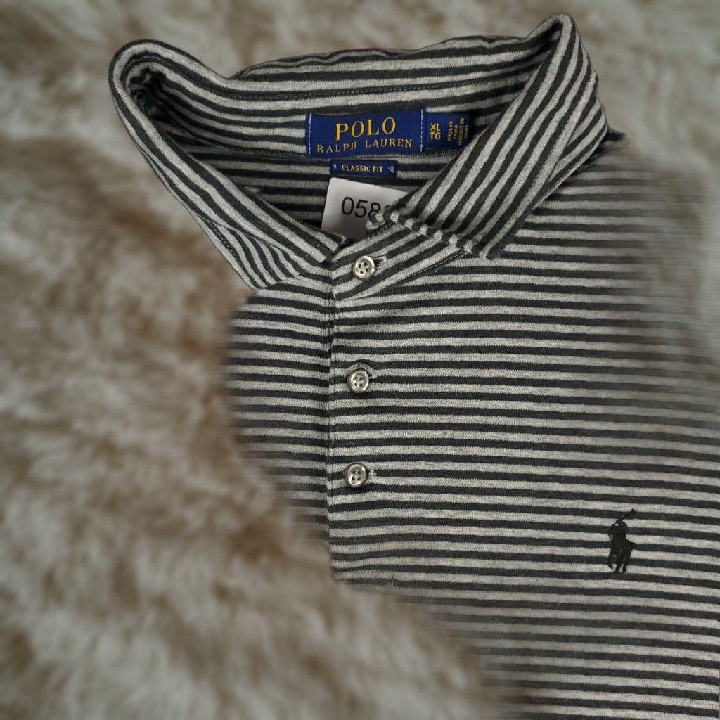 Ralph Lauren Ralph Lauren Polo Shirt Gray Striped XL Casual Short Sleeve Mens Size US XL / EU 56 / 4 - 1 Thumbnail